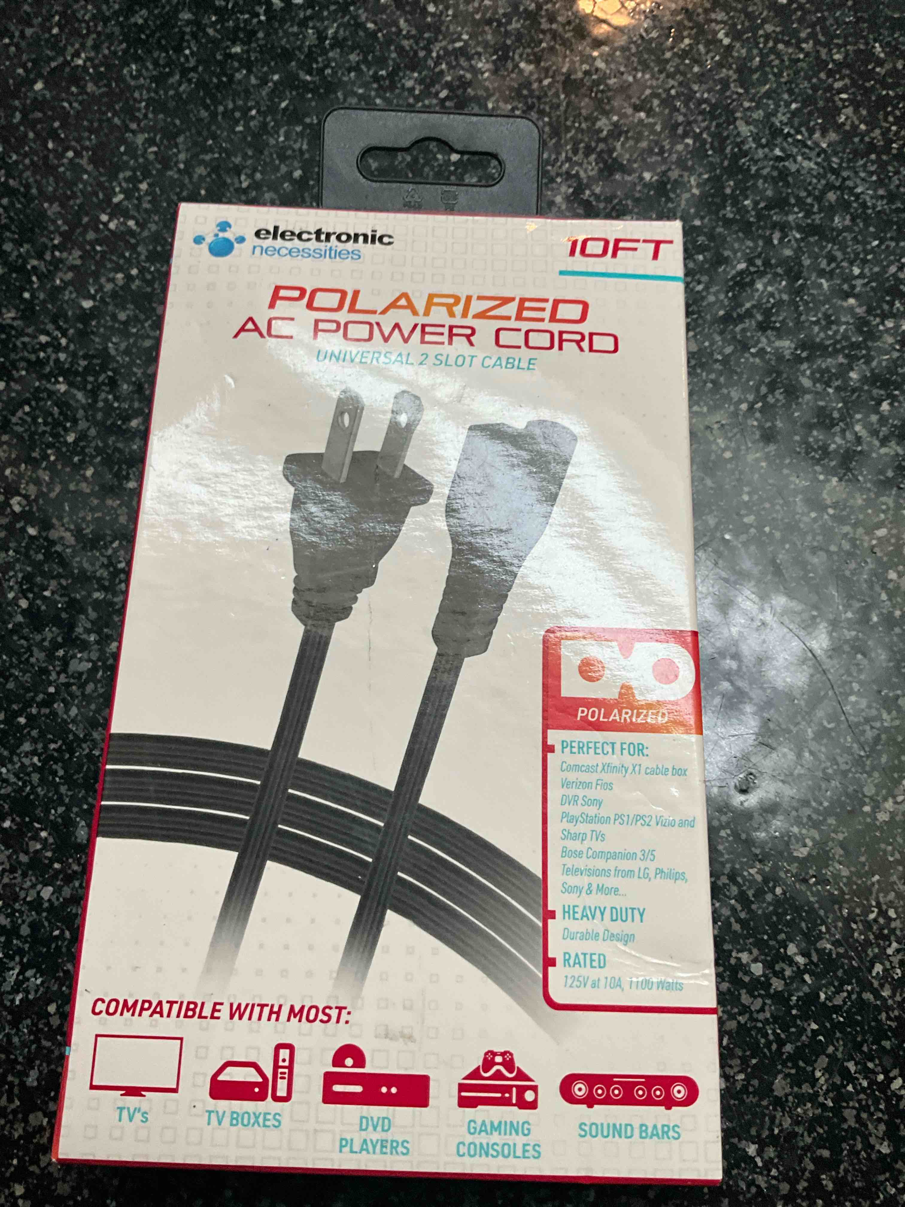 polarized ac power cord - universal 2 slot cable - 10ft