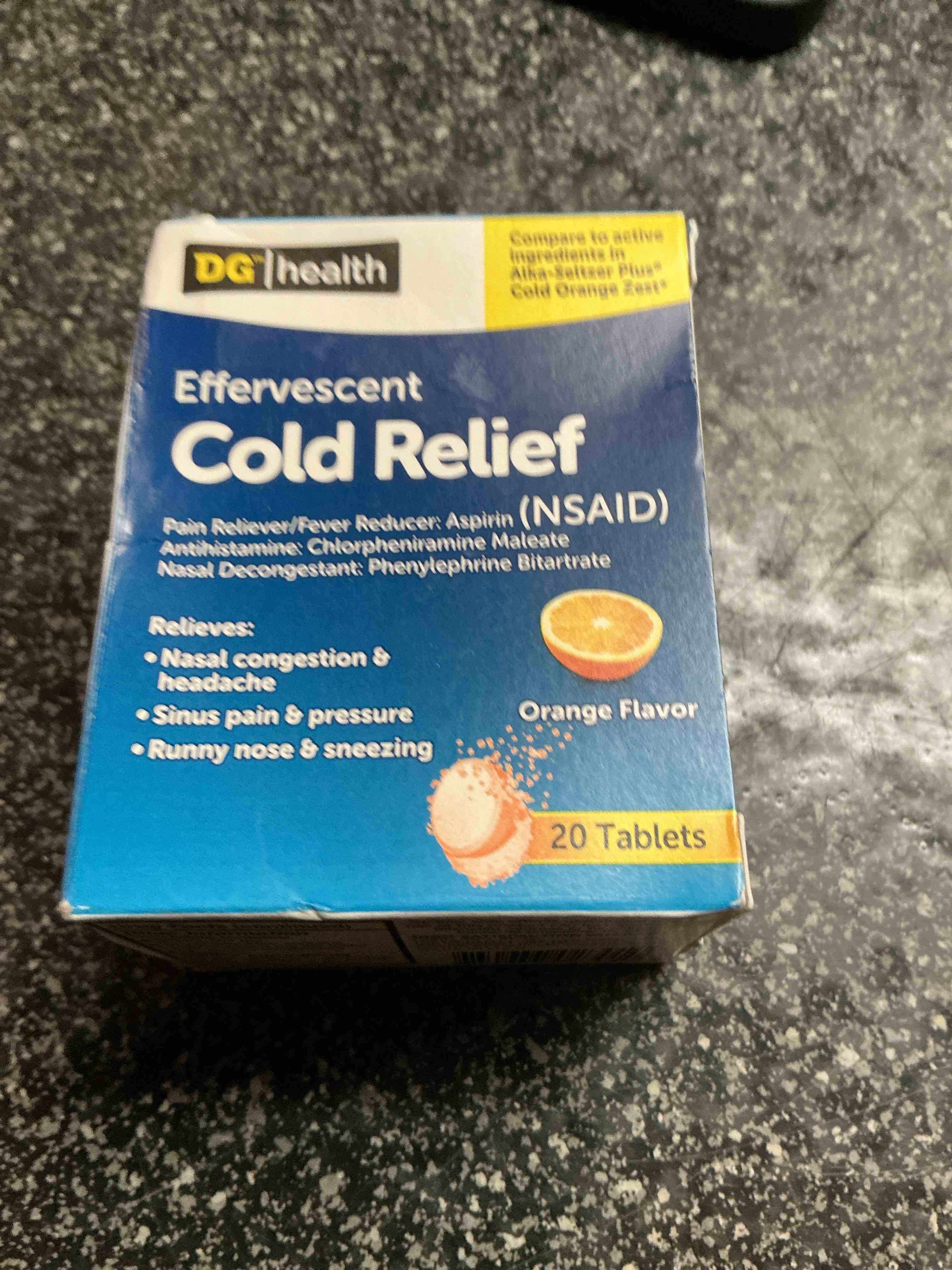 Dg Health Effervescent 20 Tablets Cold Relief  Orange Flavor 