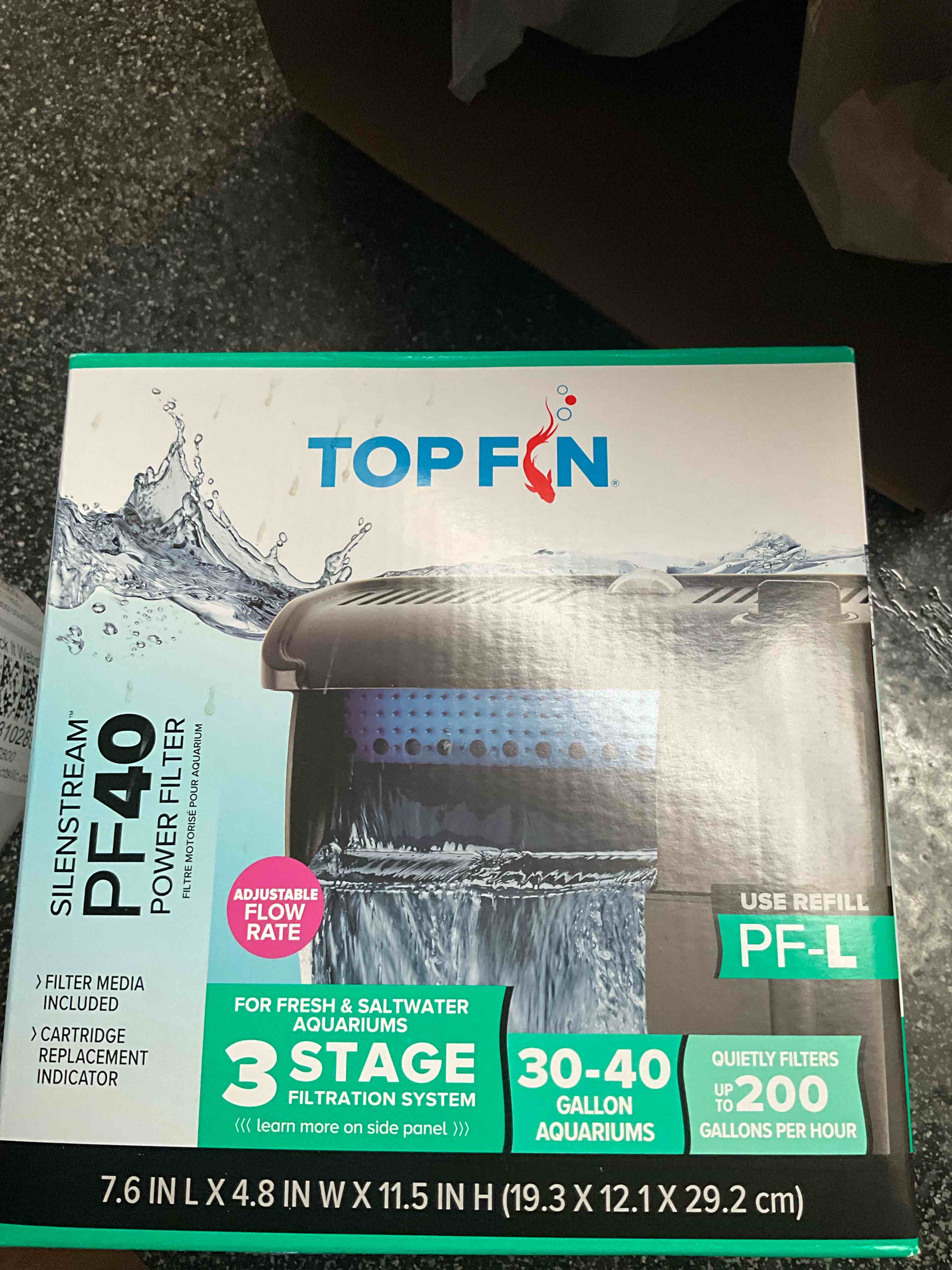top fin - silenstream pf 40 power filter - 30 - 40 gallon aquariums - 3 stage filtration