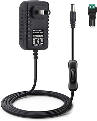 12V Power Supply with Switch for Led String Light, Led Strip Light, Neon Sign, Under Cabinet Lighting, DC 12V CCTV Camera,Output 2A, 24 Watt Max