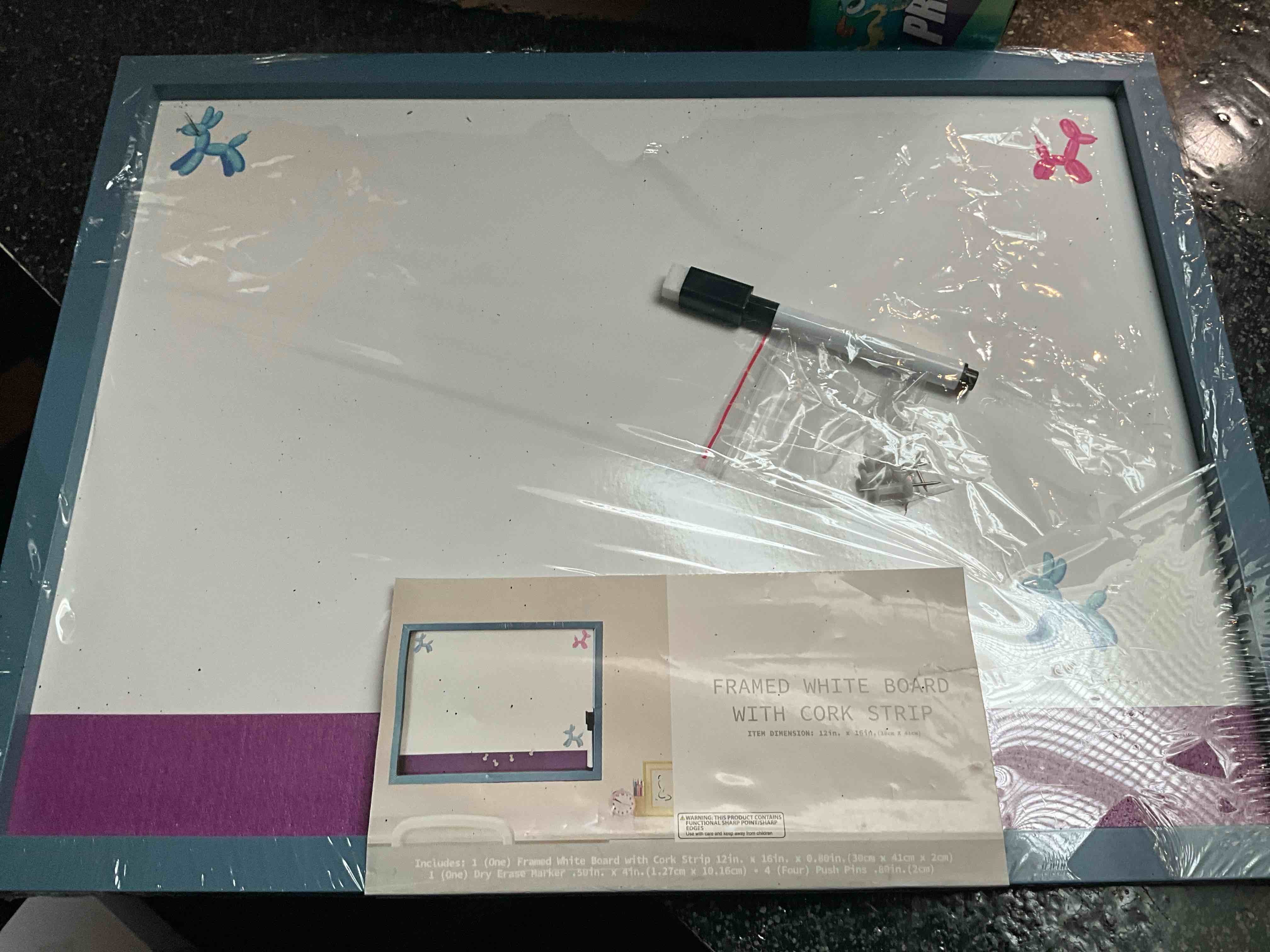 Framed White Board with Cork Strip - push pins/erasable marker 