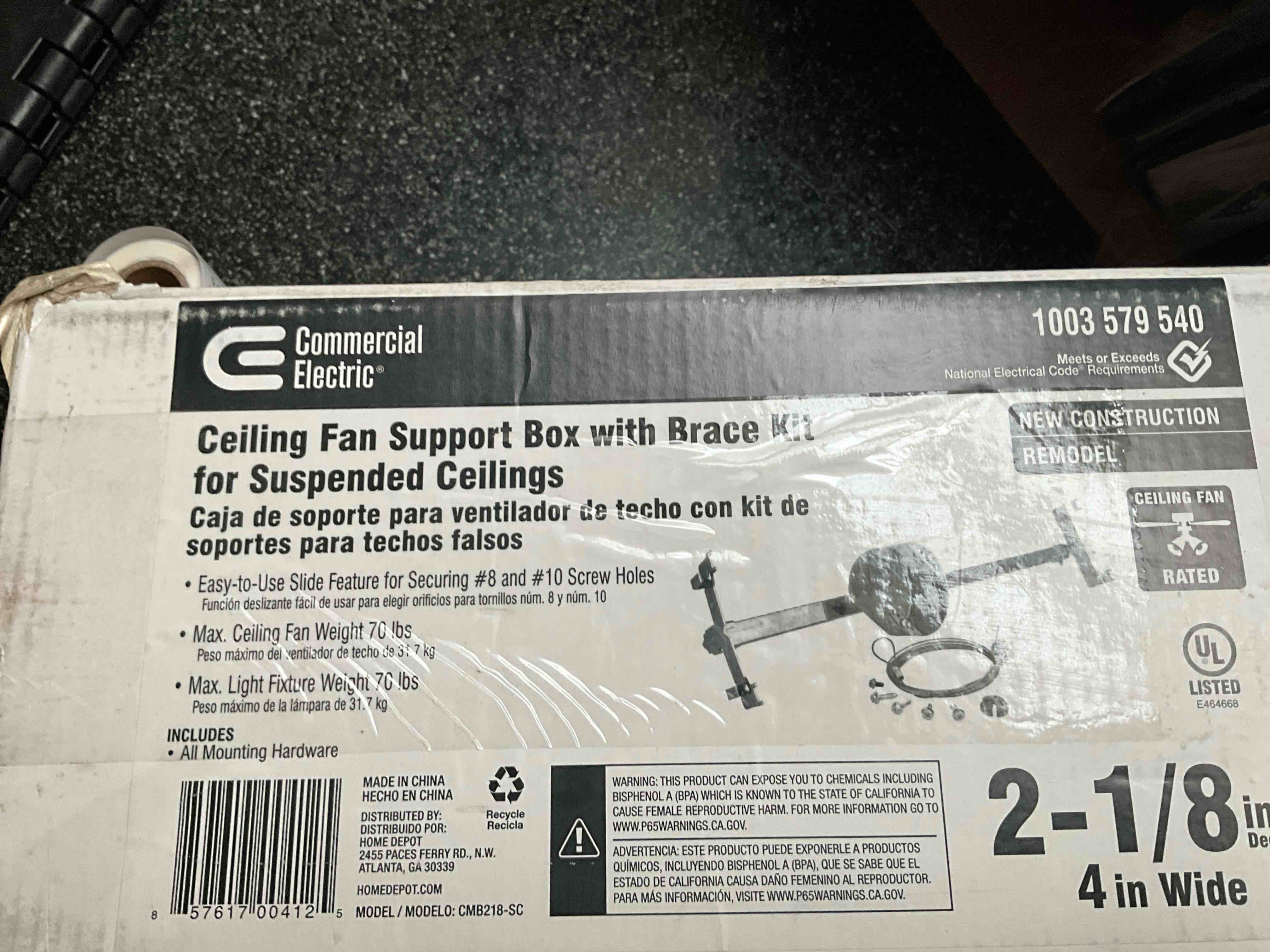 Commercial Electric 4 in. Round 2-1/8 in. Deep 21.5 cu. in. Metallic Ceiling Fan/Light Fixture Box and Brace Kit for Suspended Ceilings CMB218-SC
