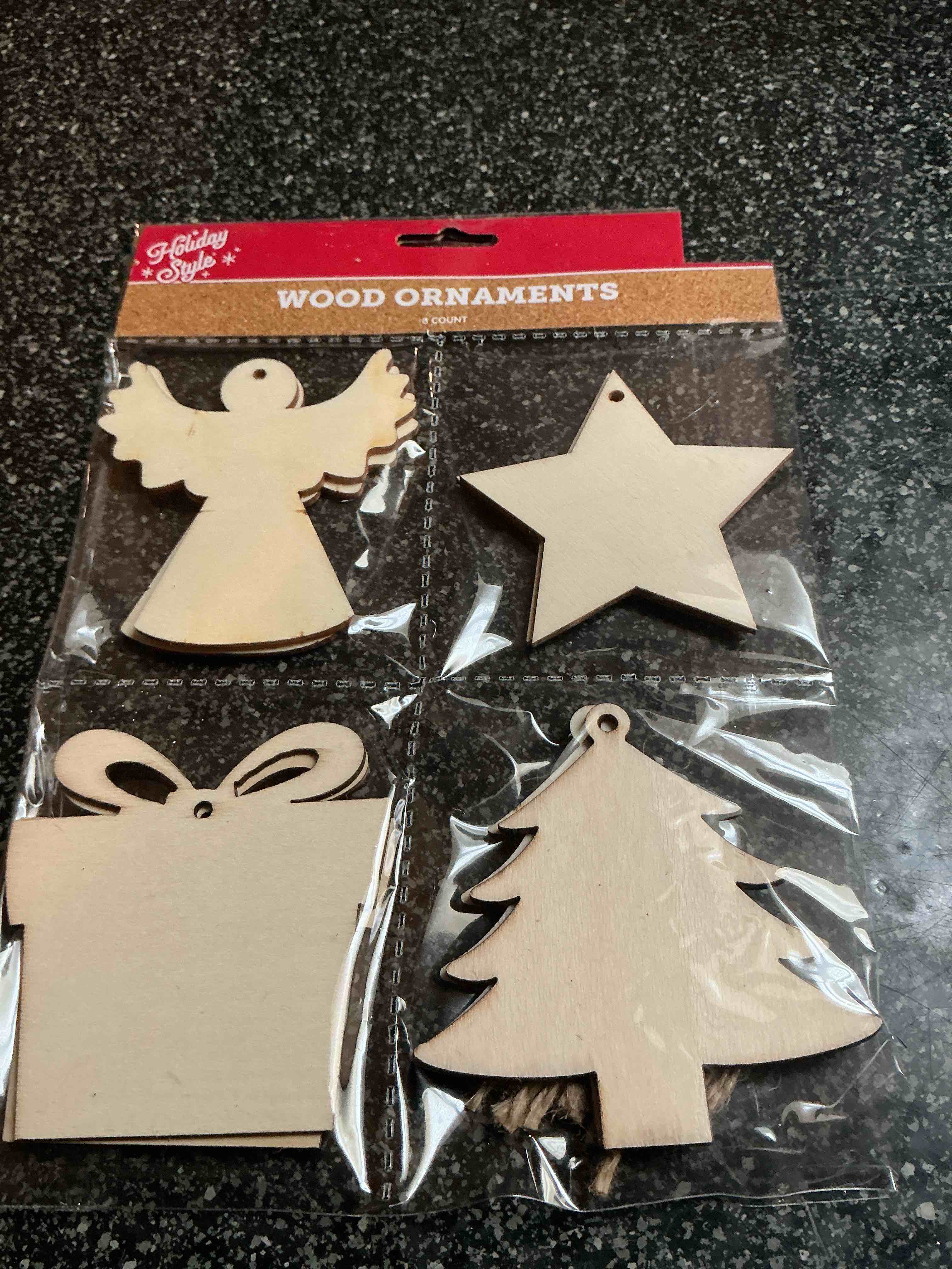 Holiday Style Wood Ornaments 8 Count 