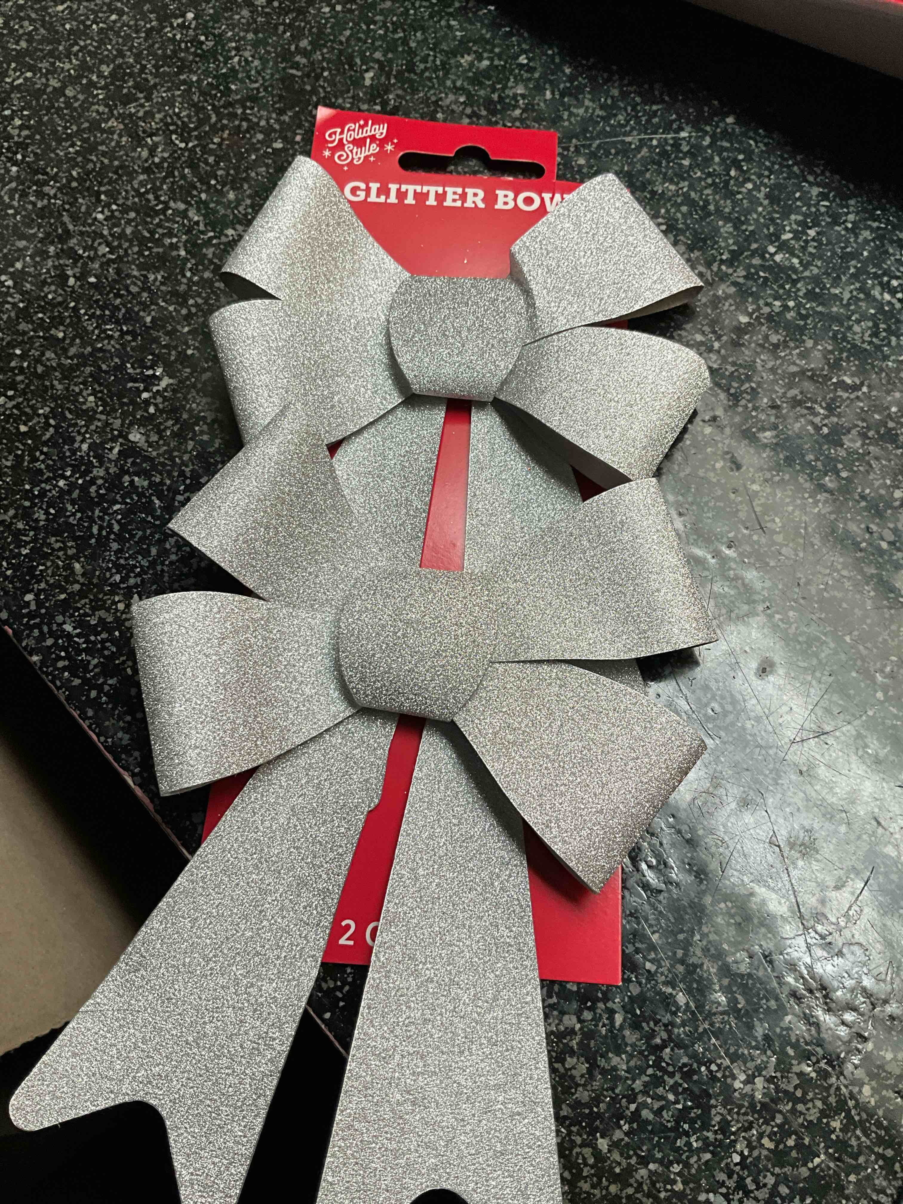 Silver Glitter Bows - 2 count