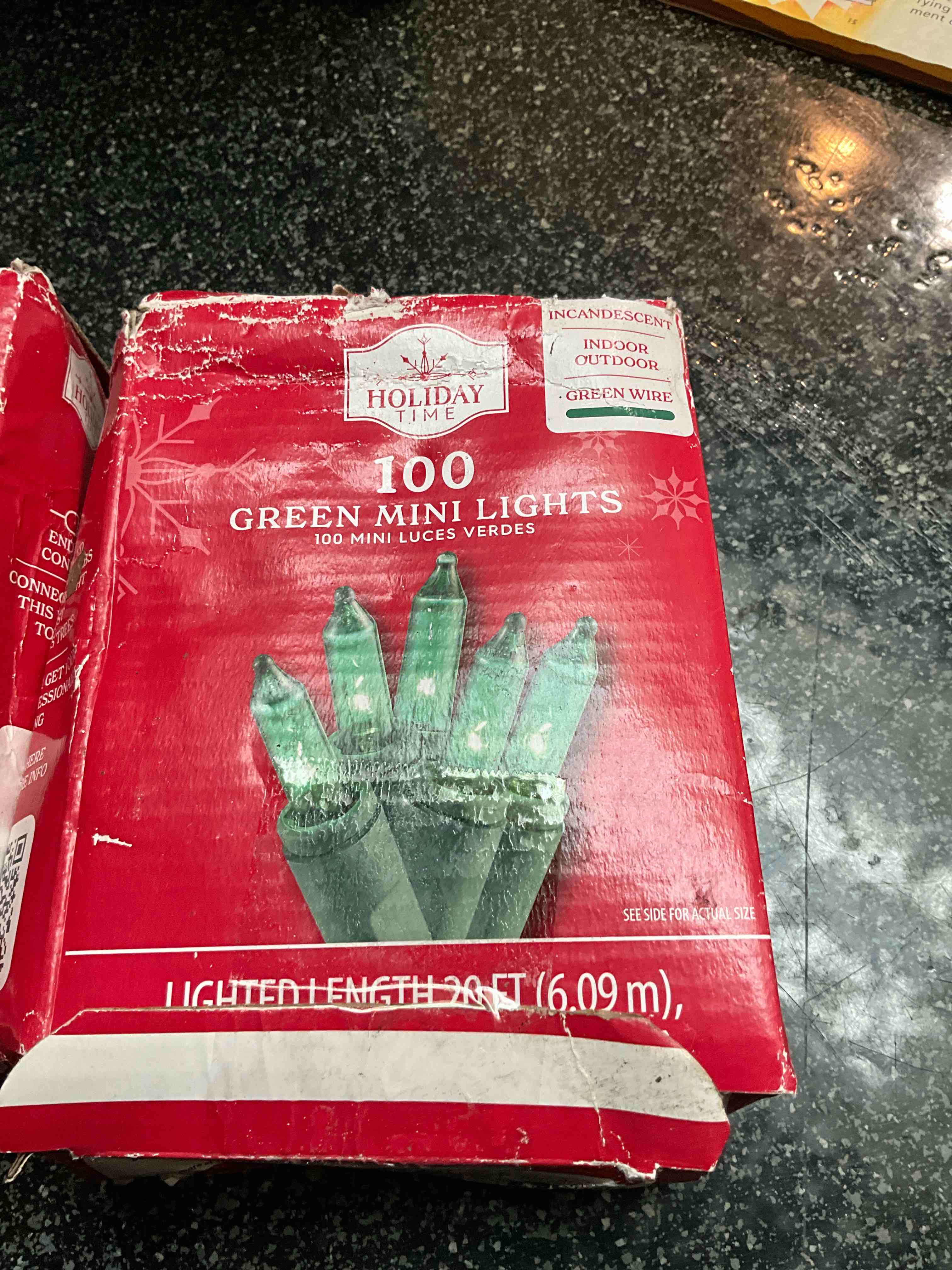 Holiday Time  - 100 Green Mini Lights — Indoor/Outdoor - Lighted Length 20ft. 