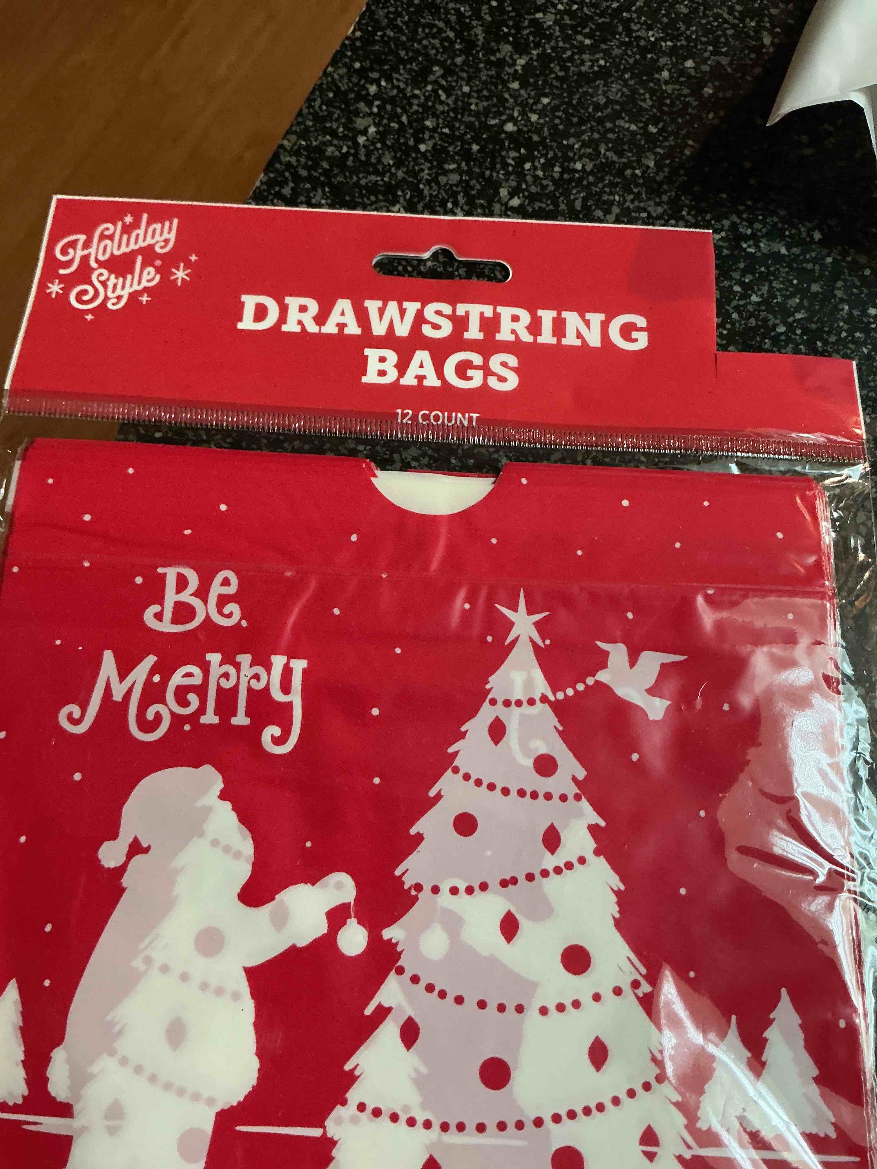 Holiday Style Drawstring Bags 12 Count 