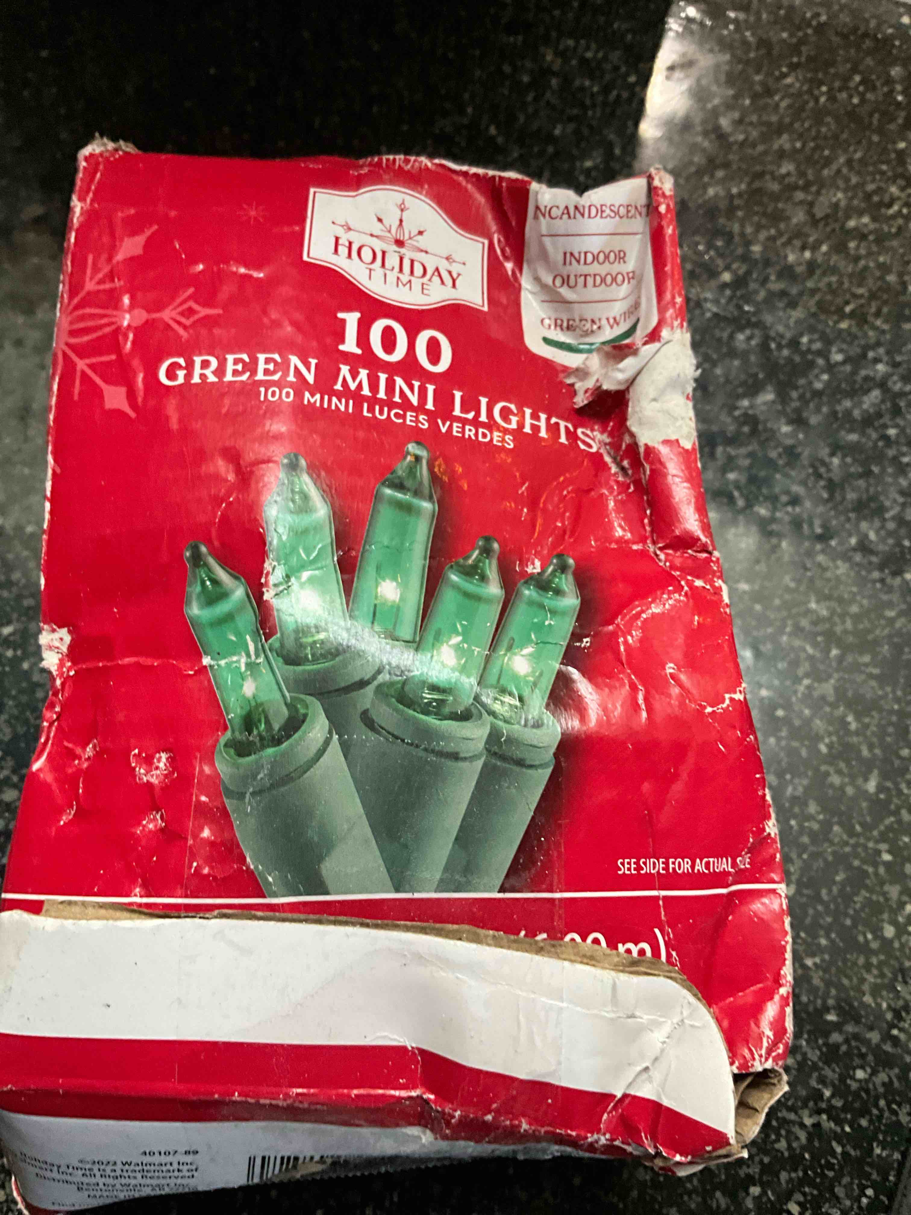 Holiday Time 100 Green Mini Lights - Green Wire - Indoor/Outdoor (2 Pack)