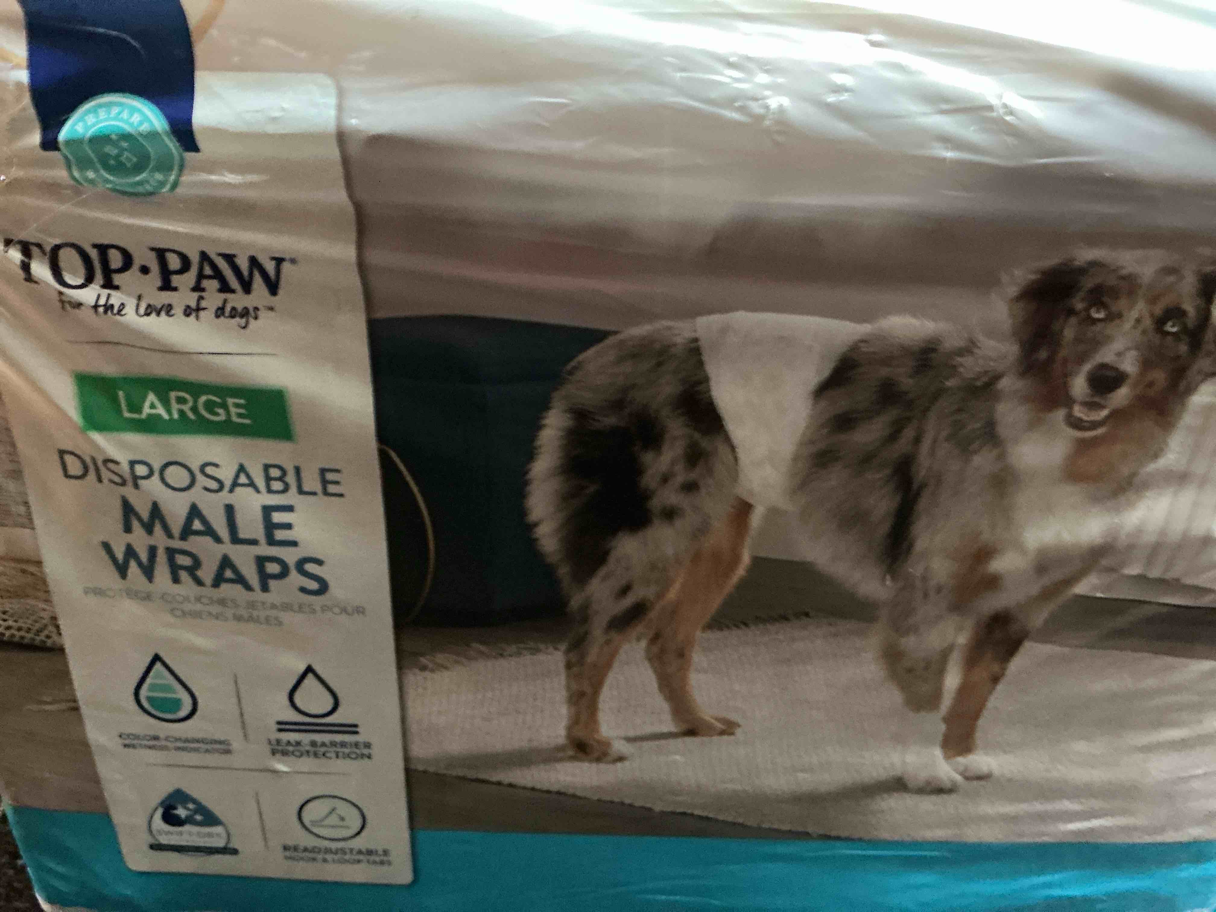 Top - Paw Disposable Male Wraps Size L 50 Count