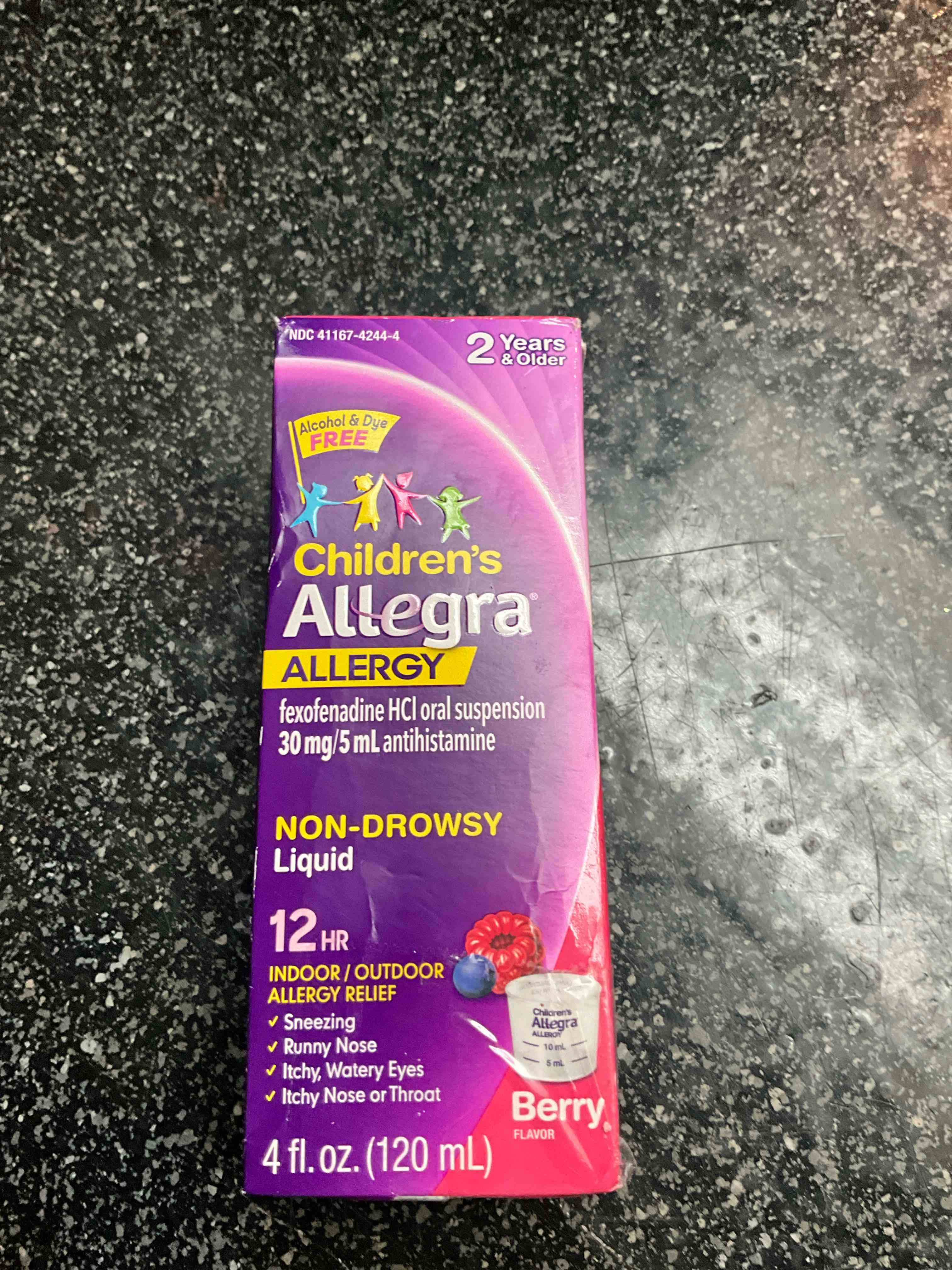 Allegra Children's 12HR Allergy Relief Non-drowsy Antihistamine Liquid, Berry Flavor, Alcohol-Free & Dye-Free, Fexofenadine HCl, 4 oz.
