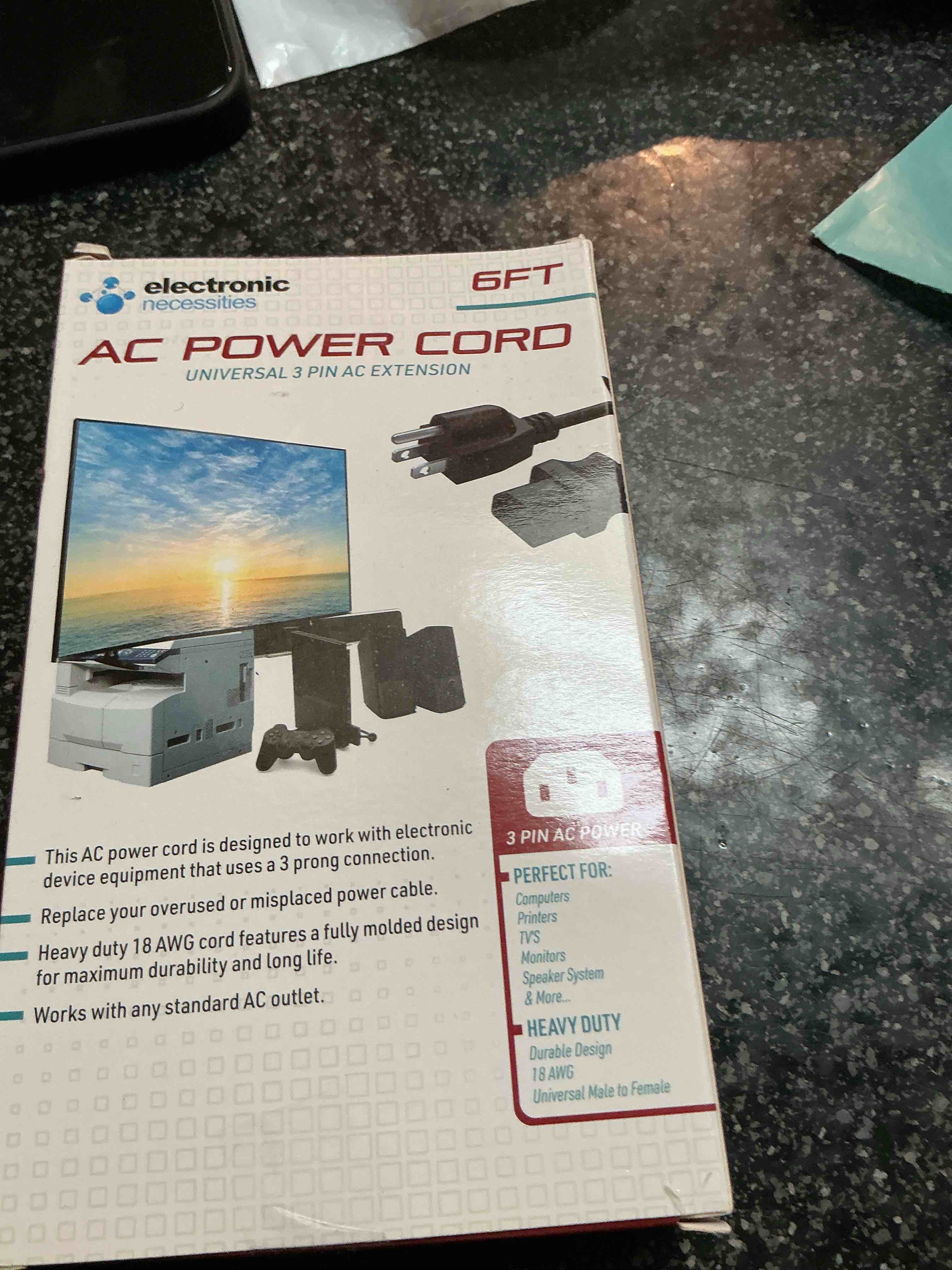 Electronic AC Power Cord 6 FT. 