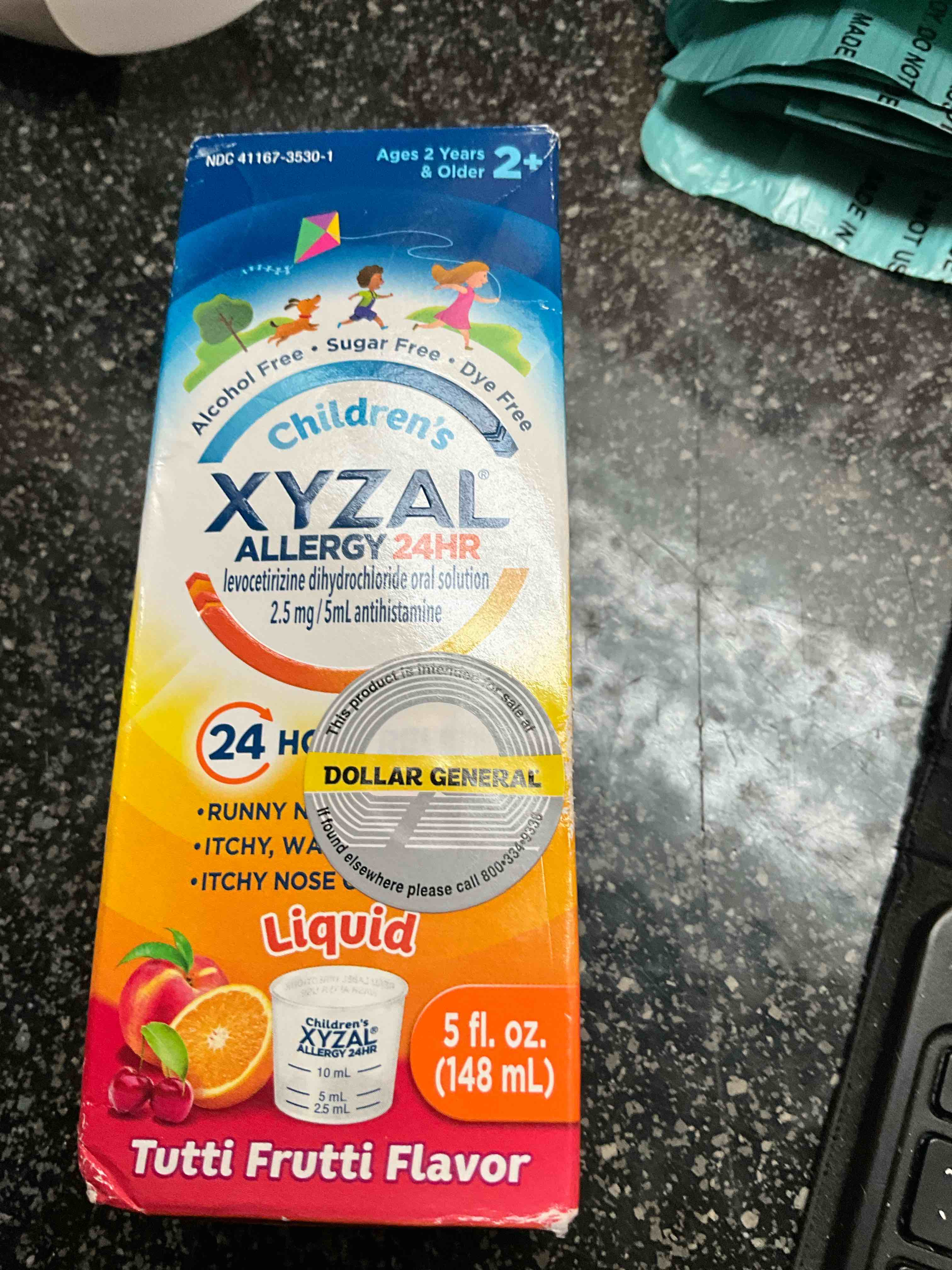 Xyzal Children's 24 Hour Allergy Relief Medicine for Kids, Levocetirizine Dihydrochloride Liquid Antihistamine, Tutti Frutti Flavor 5 Fl. oz.