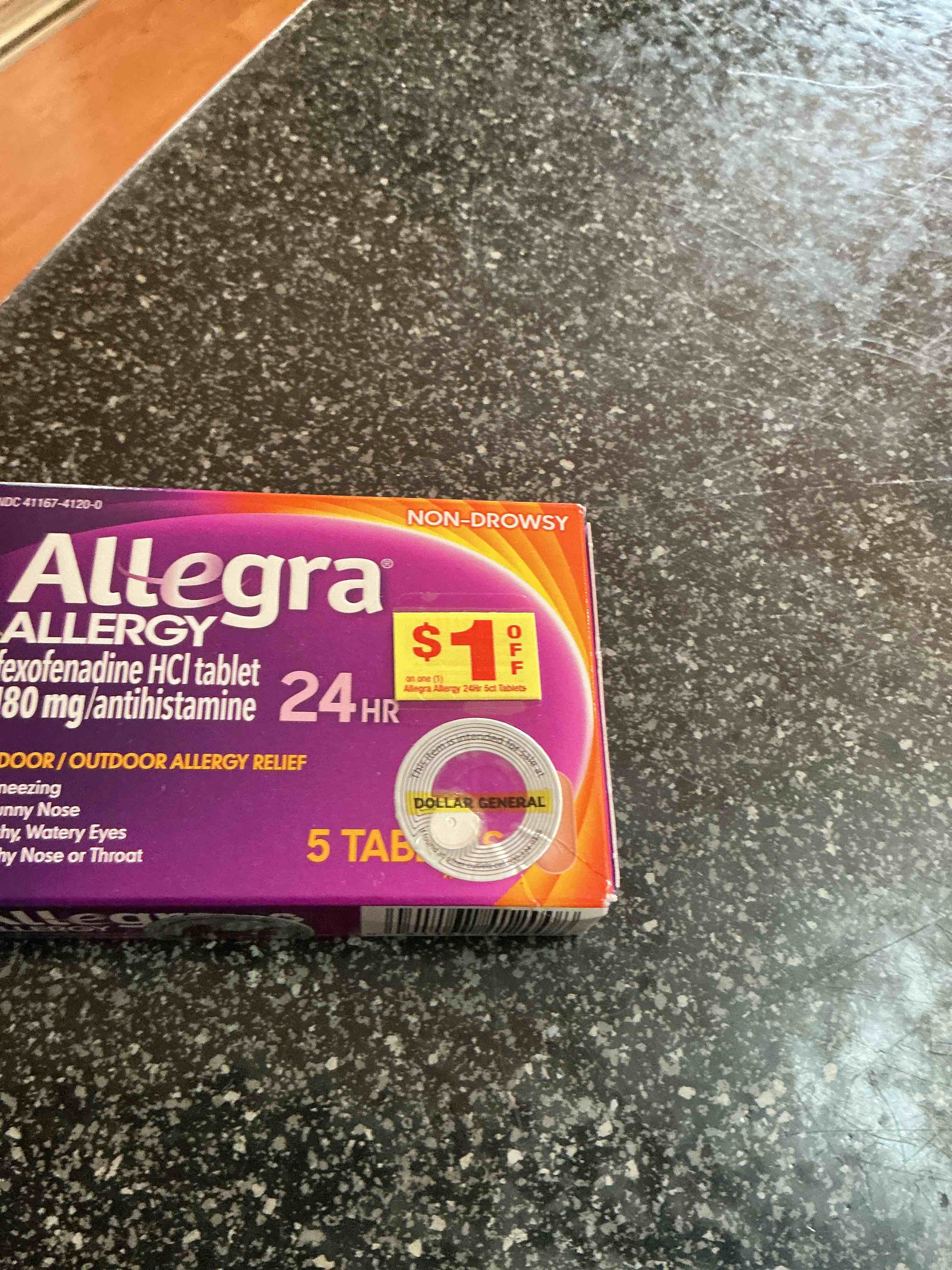 Allegra Adult 24-Hour Allergy Relief Tablets, Non-Drowsy Indoor and Outdoor Allergy Medicine, 180 mg Fexofenadine HCI Antihistamine Pill, 5-Count
