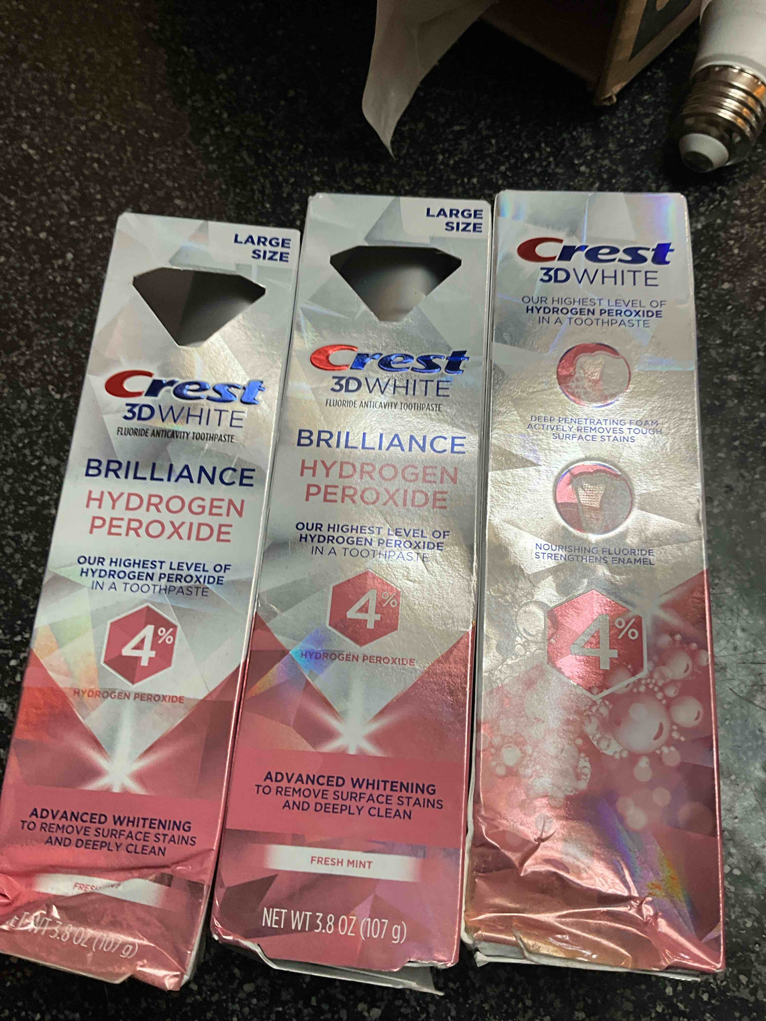 Crest 3D White Brilliance Hydrogen Peroxide Toothpaste with Fluoride, 3.8 0z (Pack of 3)