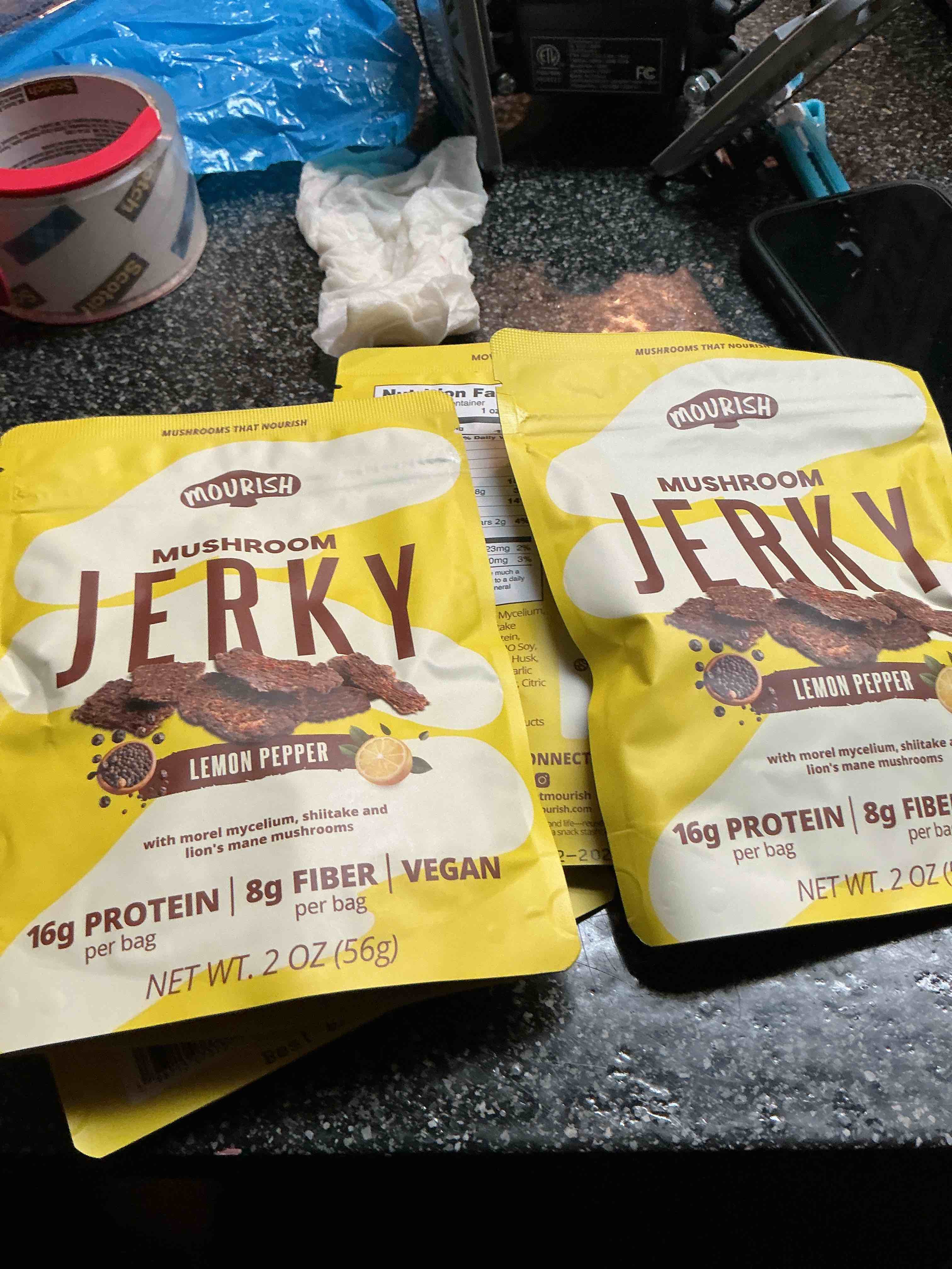 Condition photo showing New/Like New for Mourish Mushroom Jerky Net Wt. 2.Oz. - 6 count 