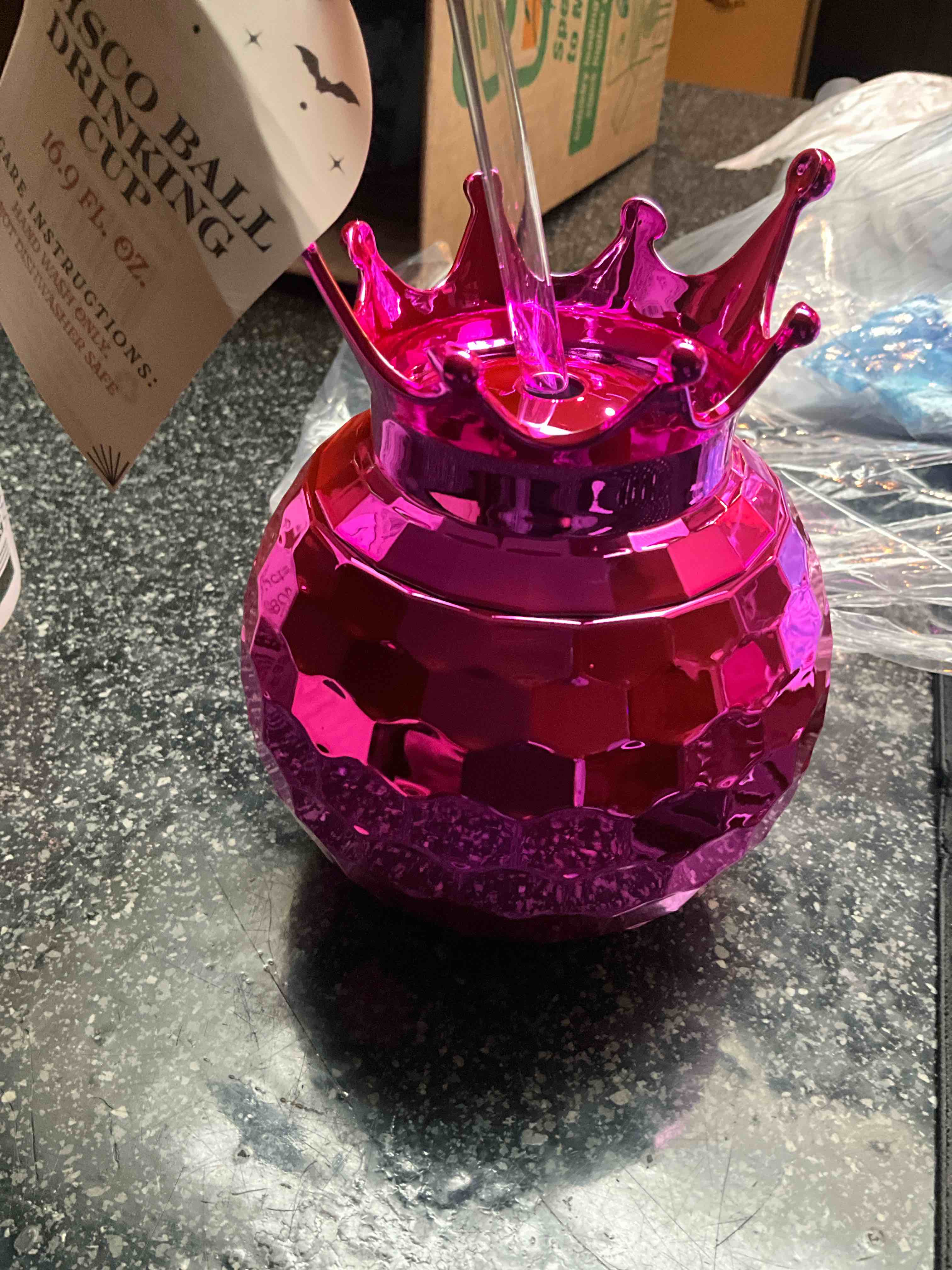 Disco Ball Drinking Cup - 16.9 oz - Pink 