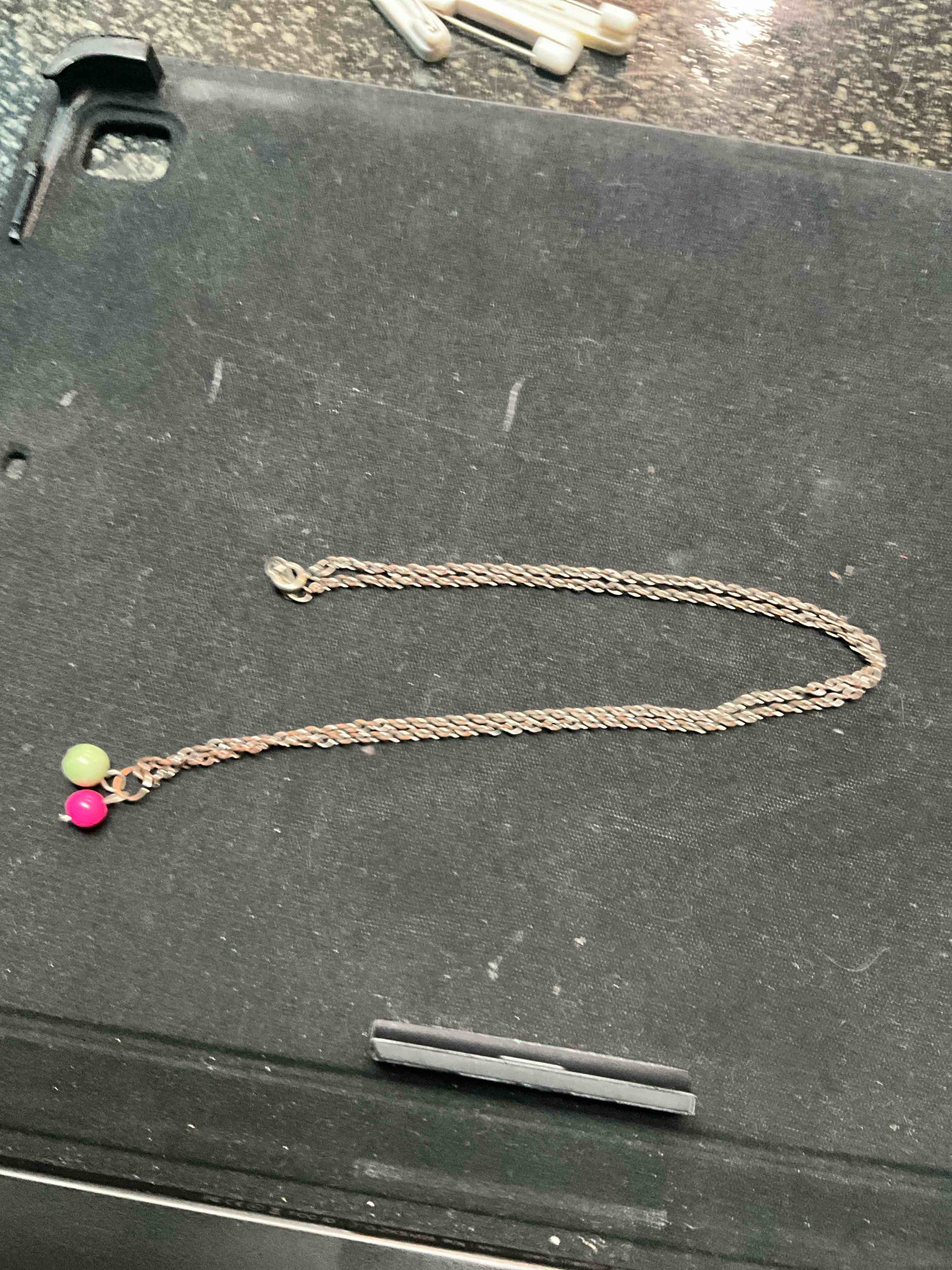 Condition photo showing Good Condition for Silver - Pink/Green Bead - Necklace 