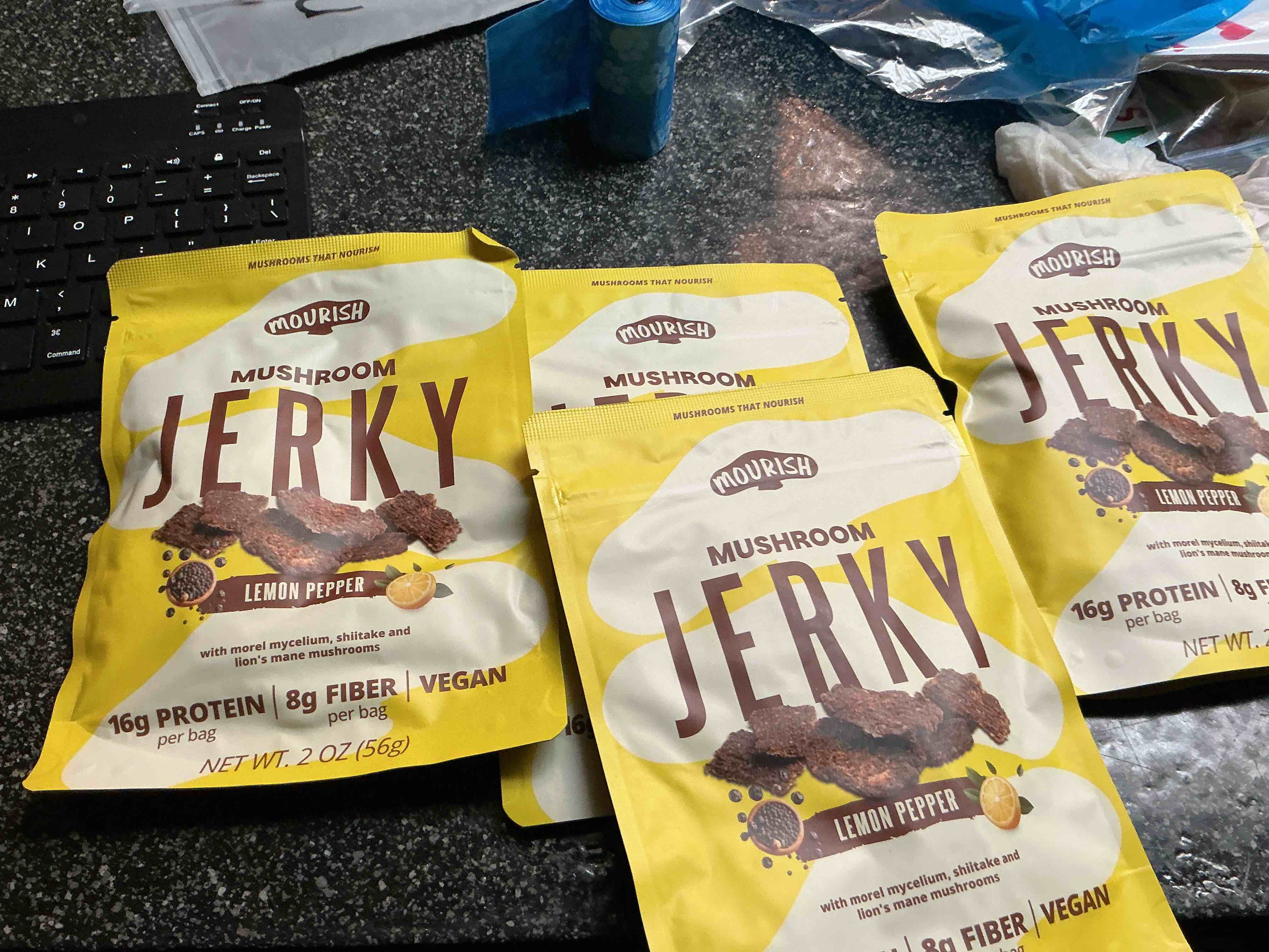 Mourish Mushroom Jerky Lemon Pepper Nt. Wt.2 Oz.  3 Count