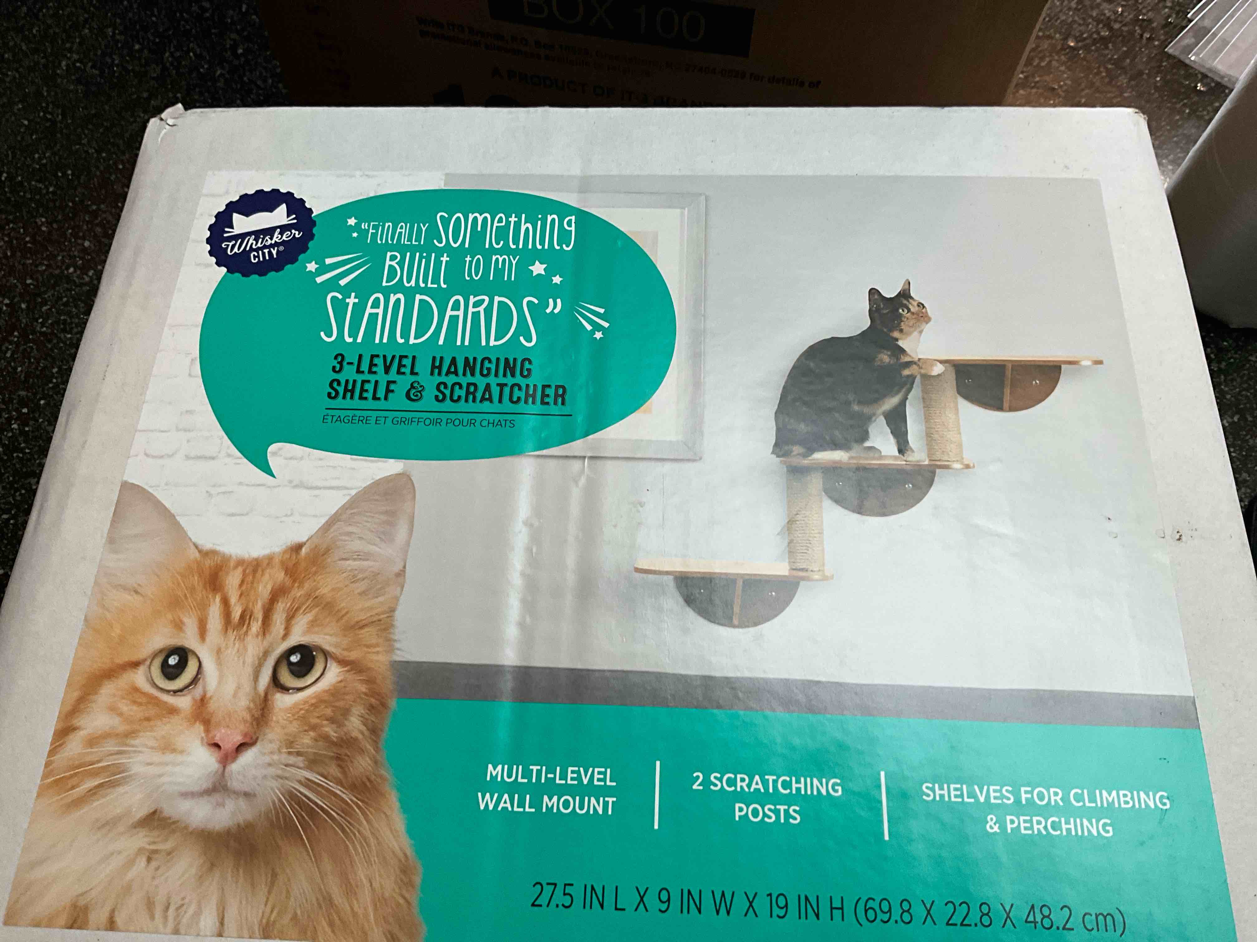 Condition photo showing New/Like New for Whisker City - Finally Something Built to my Standards - 3-Level Hanging Shelf & Scratching Posts  - 27.5 x 9 x 19 