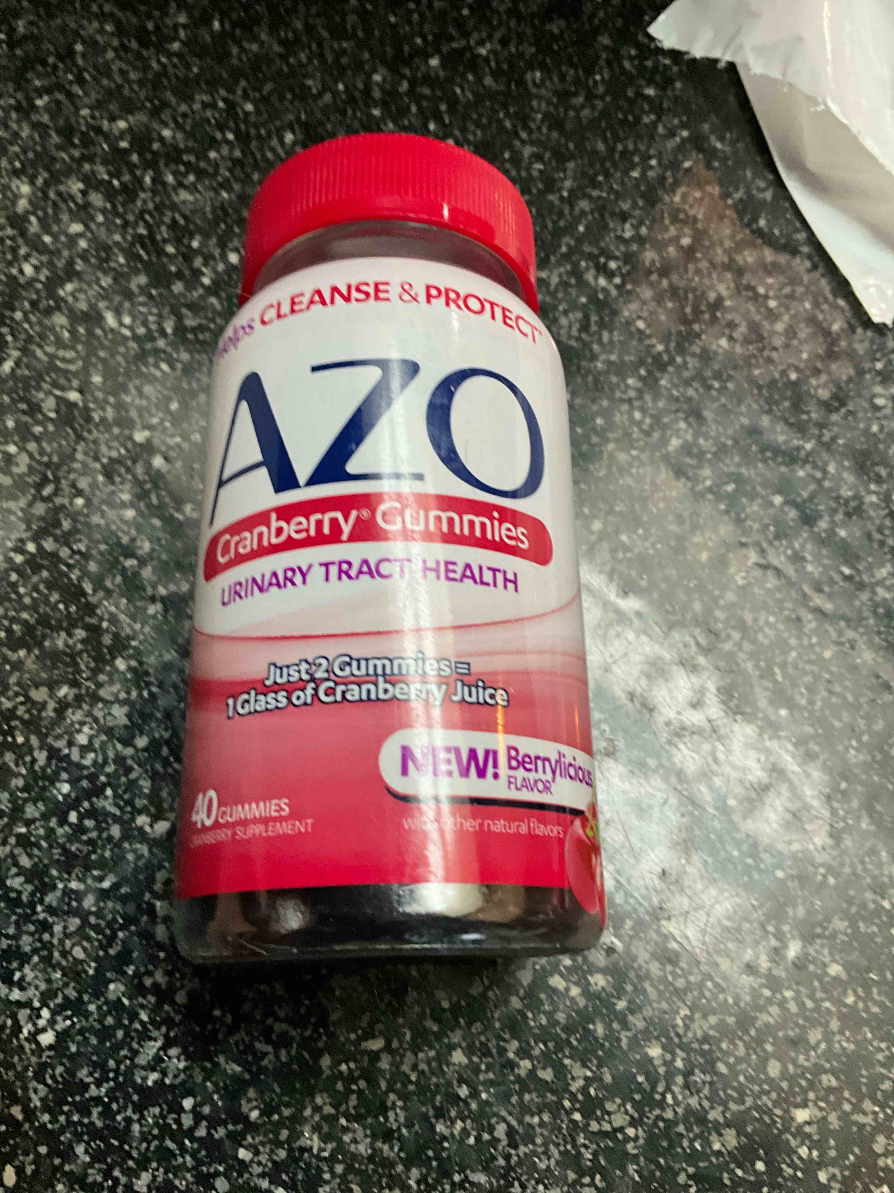 AZO Cranberry Urinary Tract Health Gummies Dietary Supplement 2 Gummies = Glass Cranberry Juice Helps Cleanse Protect Natural Berrylicious Flavor Gummies, Non-GMO, 40 Count