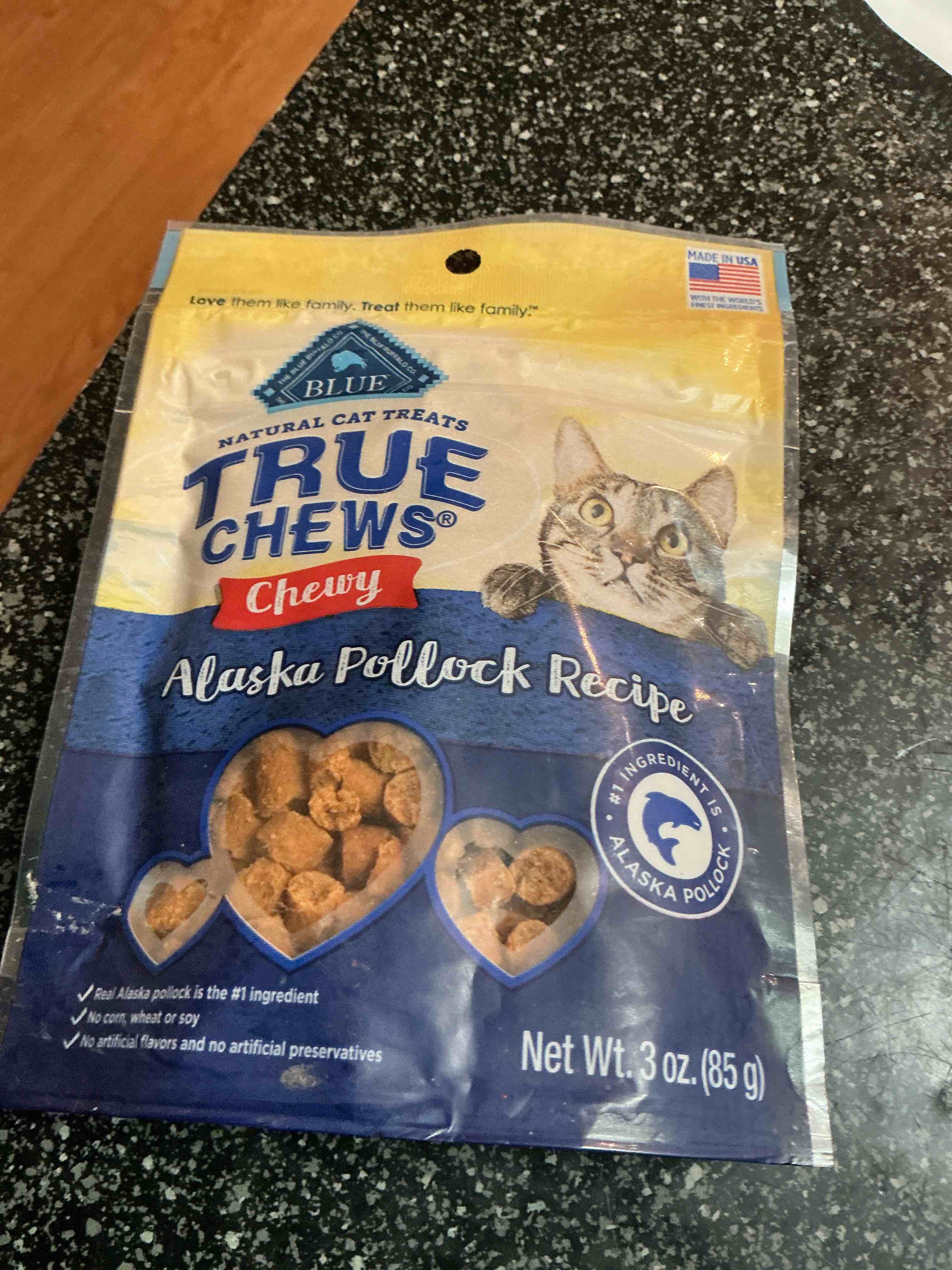 Condition photo showing As Is for True Chews Chewy Alaska Pollock Recipe WT. 3 Oz. 