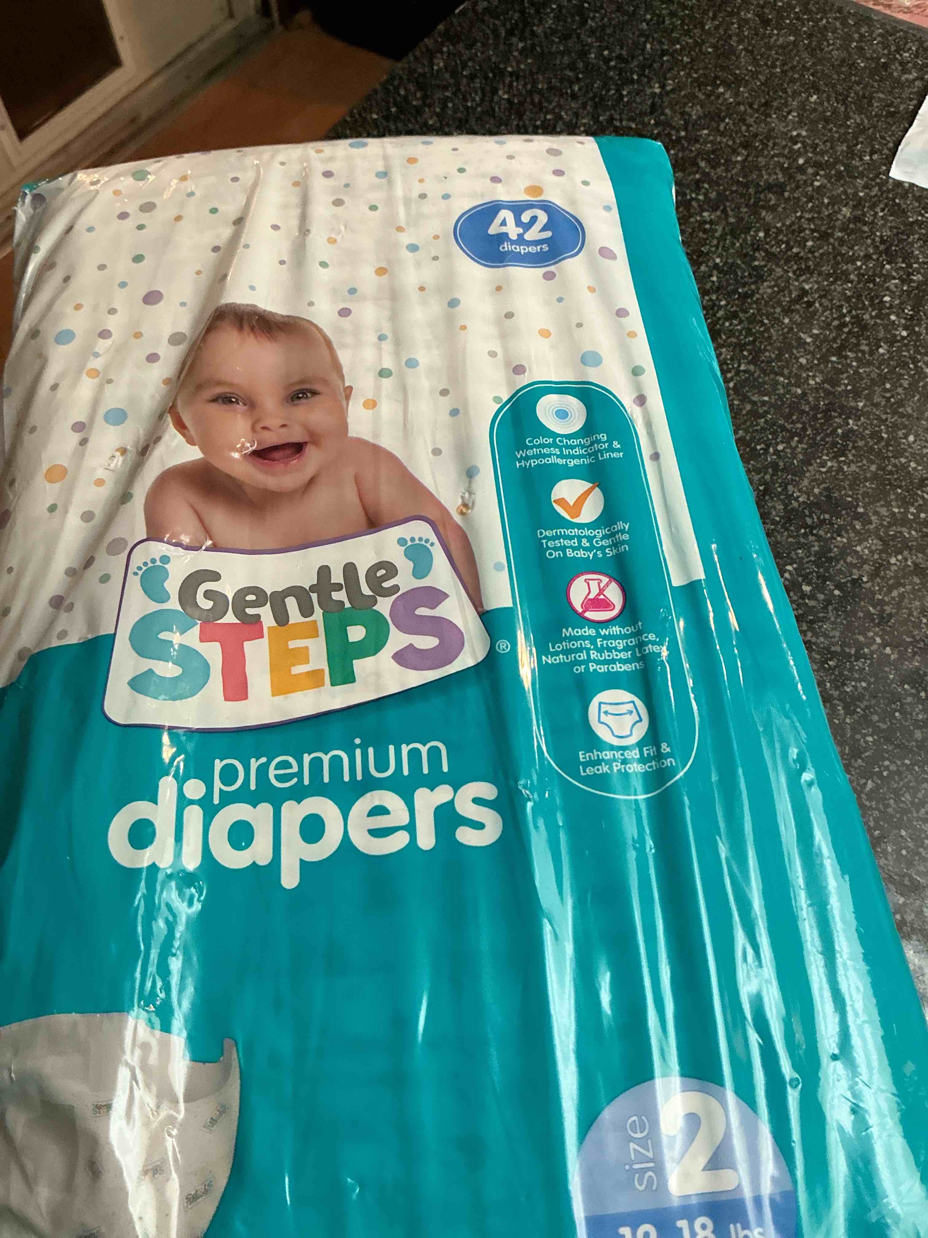 Condition photo showing New/Like New for Gentle Steps Premium Diapers 42 Diapers Size 12-18 Lbs.