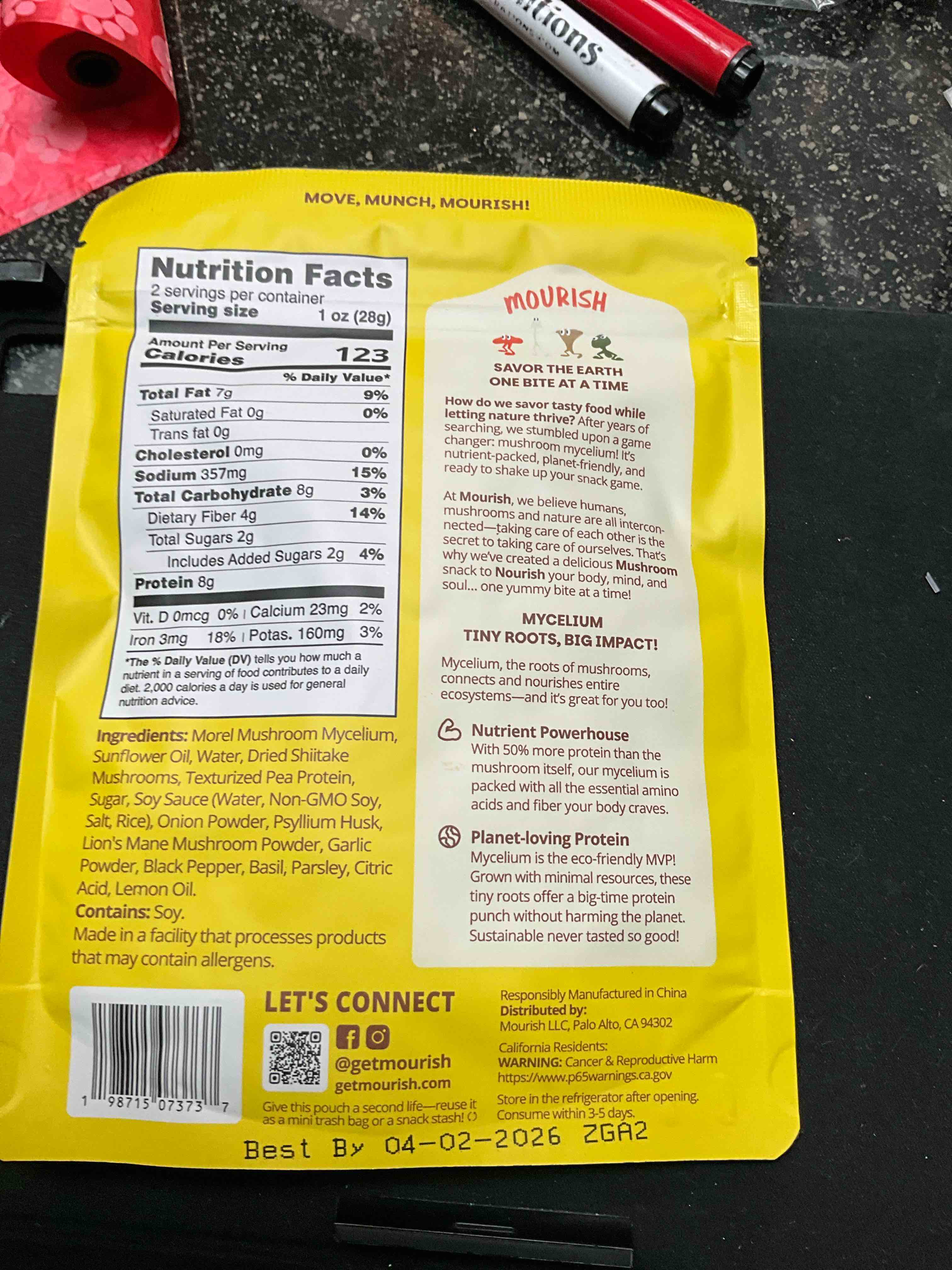 Condition photo showing New/Like New for Mourish Vegan Mushroom Jerky, Lemon Pepper Flavor, 3 Pack (2 oz), Good Source of Protein and Fiber, Plant Based Meat, Meatless Healthy Snacks for Hiking, Camping, Work, Travel & School