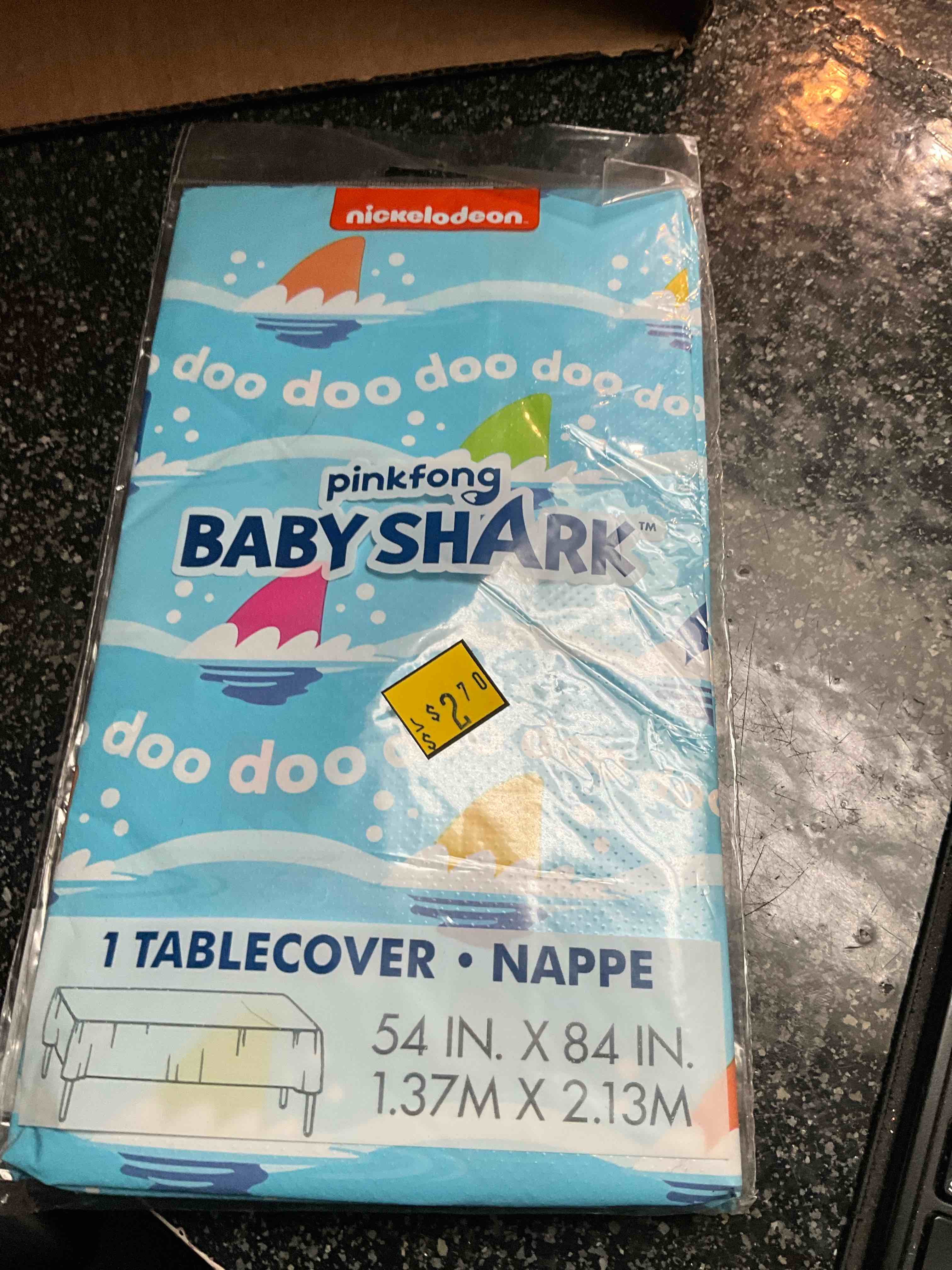 Condition photo showing New/Like New for Nickelodeon - Pinkfong - Baby Shark - Plastic Table Cloth - 54 x 84