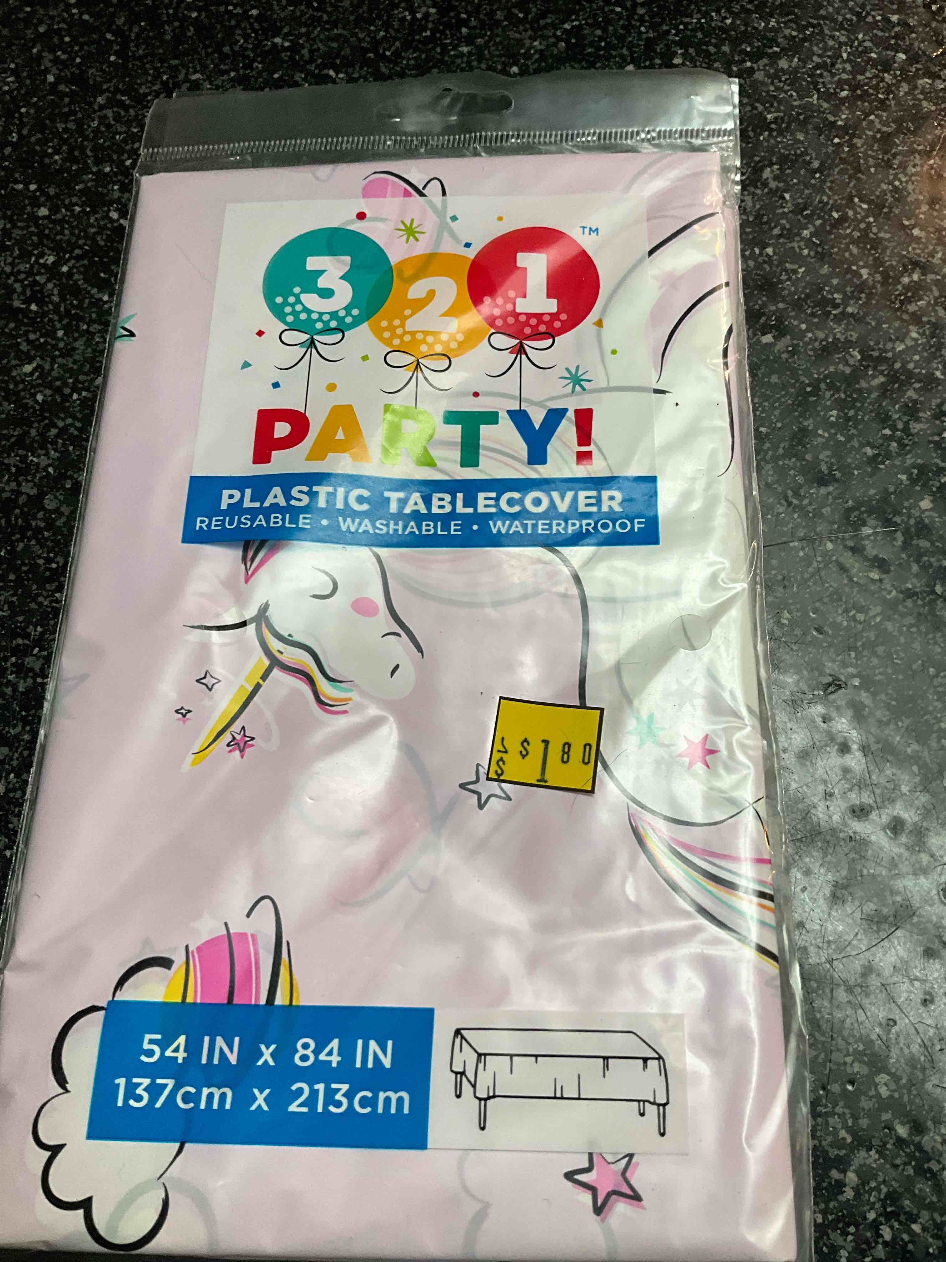 Condition photo showing New/Like New for 3 2 1 Party - Plastic - Unicorn -Tablecover - 54 x 84 
