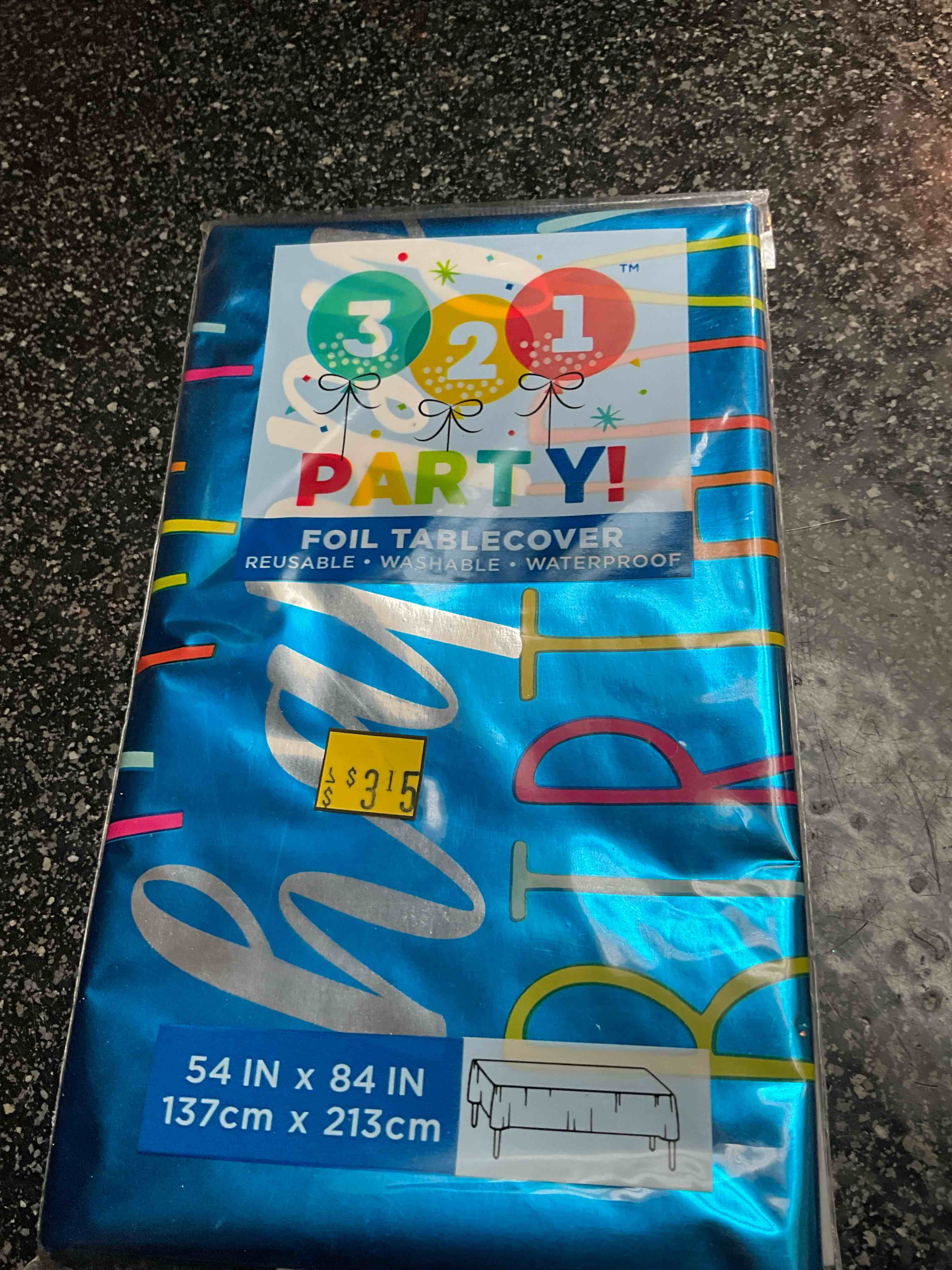 Condition photo showing New/Like New for 3 2 1 Party - Foil Tablecover - 54 x 84 