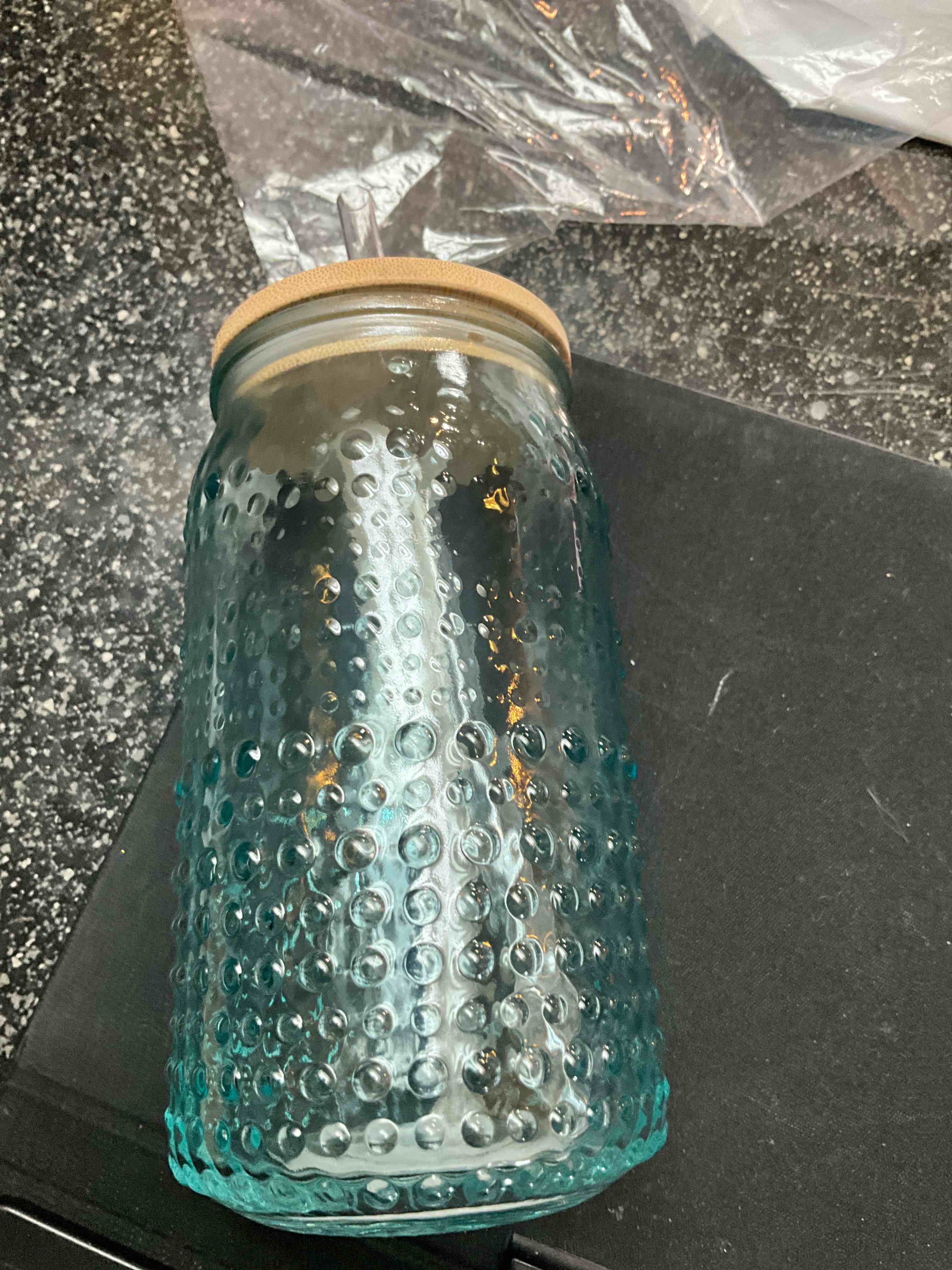 Condition photo showing New/Like New for Glass 16oz Tumbler with Lid & Straw 