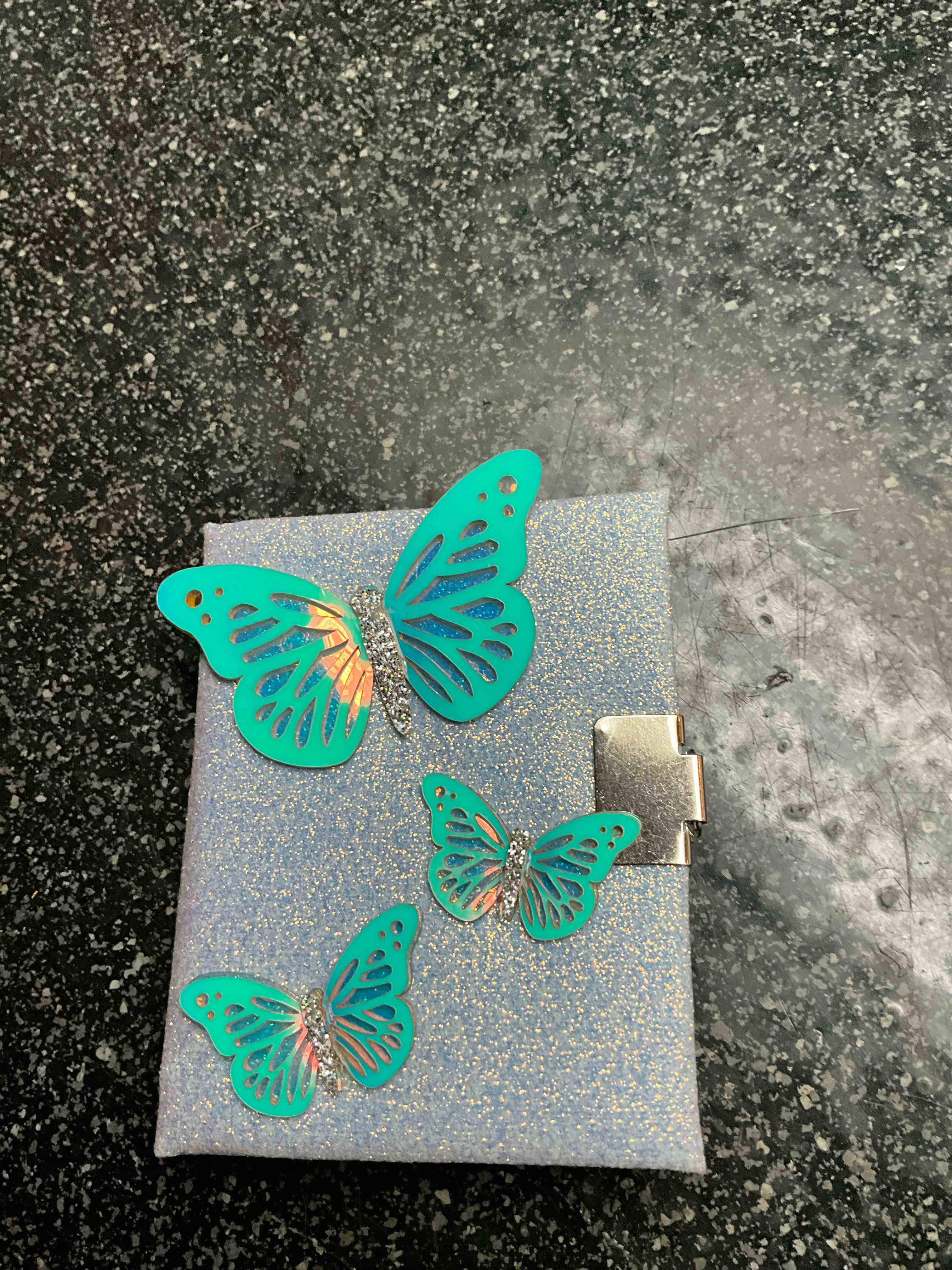 Glitter Butterfly Journal - (hooks to put a lock on) 