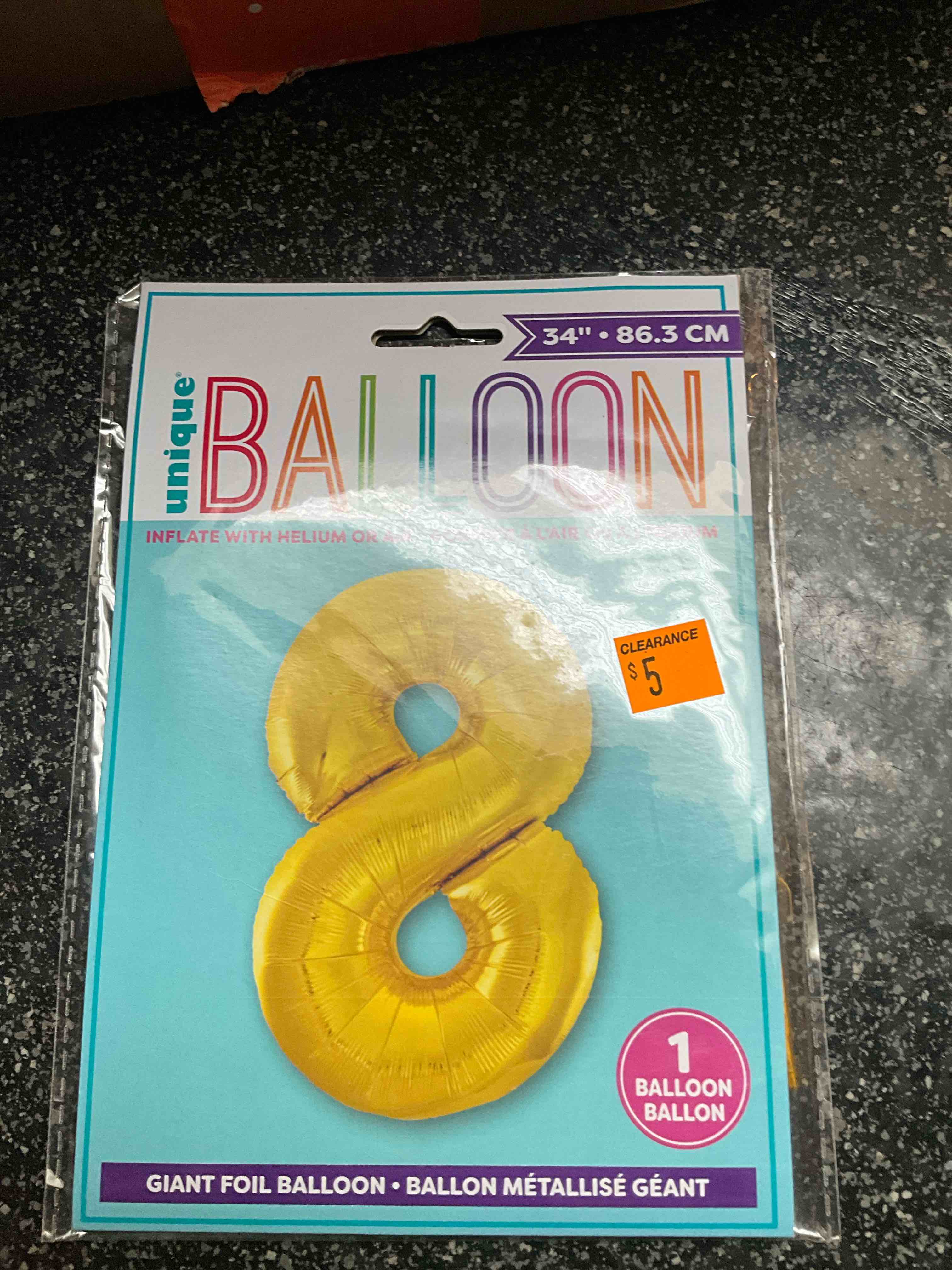 Unique Balloon - Giant Foil Balloon - 34” - Gold “8”