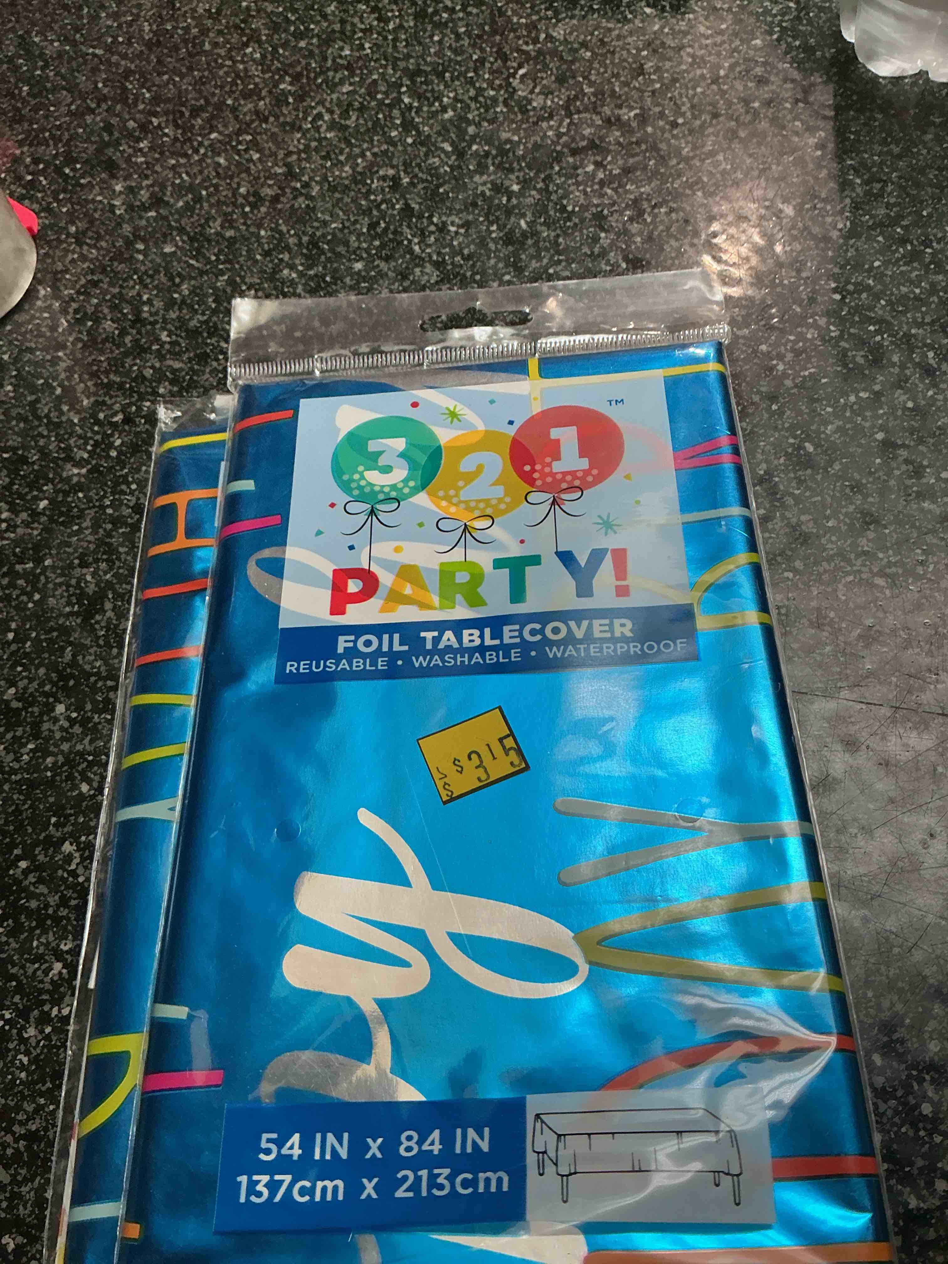321 Party Foil Tablecover  54 “ X 84 “ 