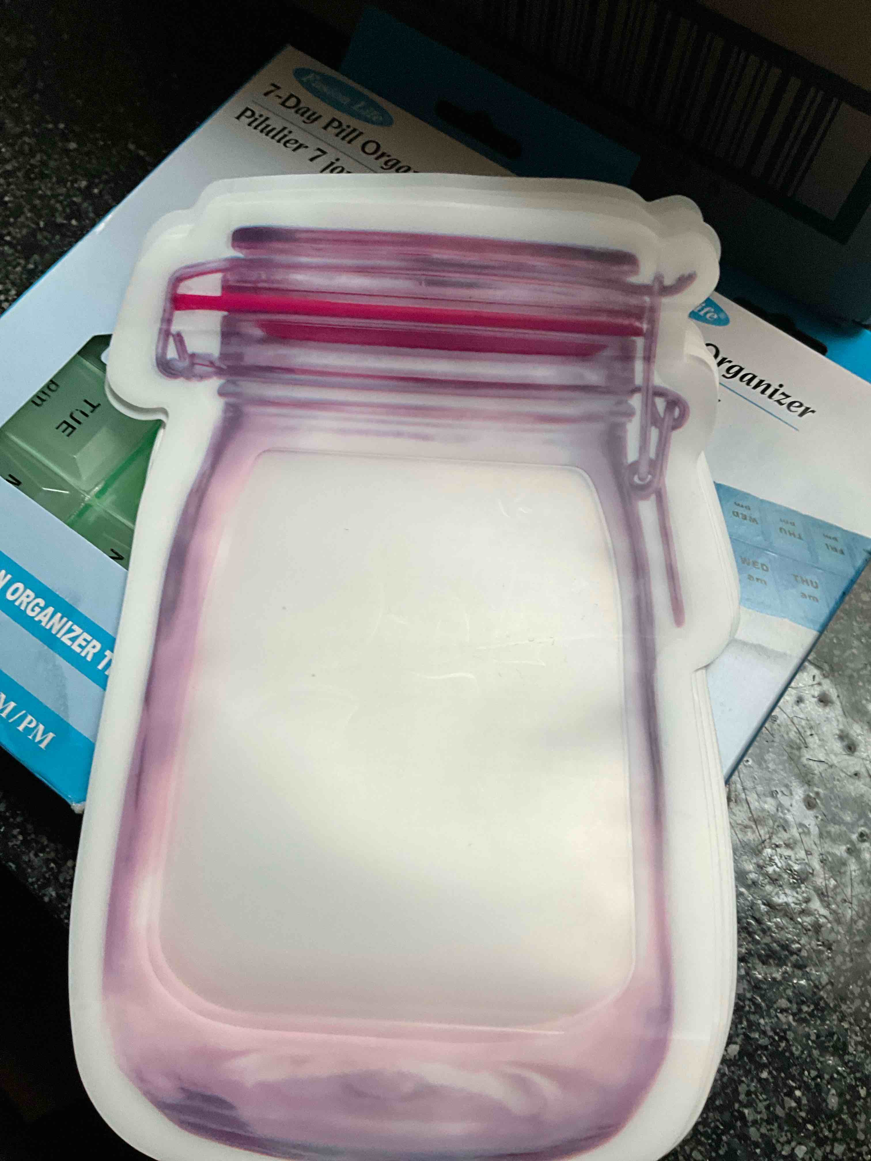 10Pcs Mason Jar Pattern Food Storage Bag Reusable Portable Stand Up Smell Proof Ziplock Bags Snack Saver Container Retail Package Bag Frosted Pouches  - Pink - 4.7 x 7.7 