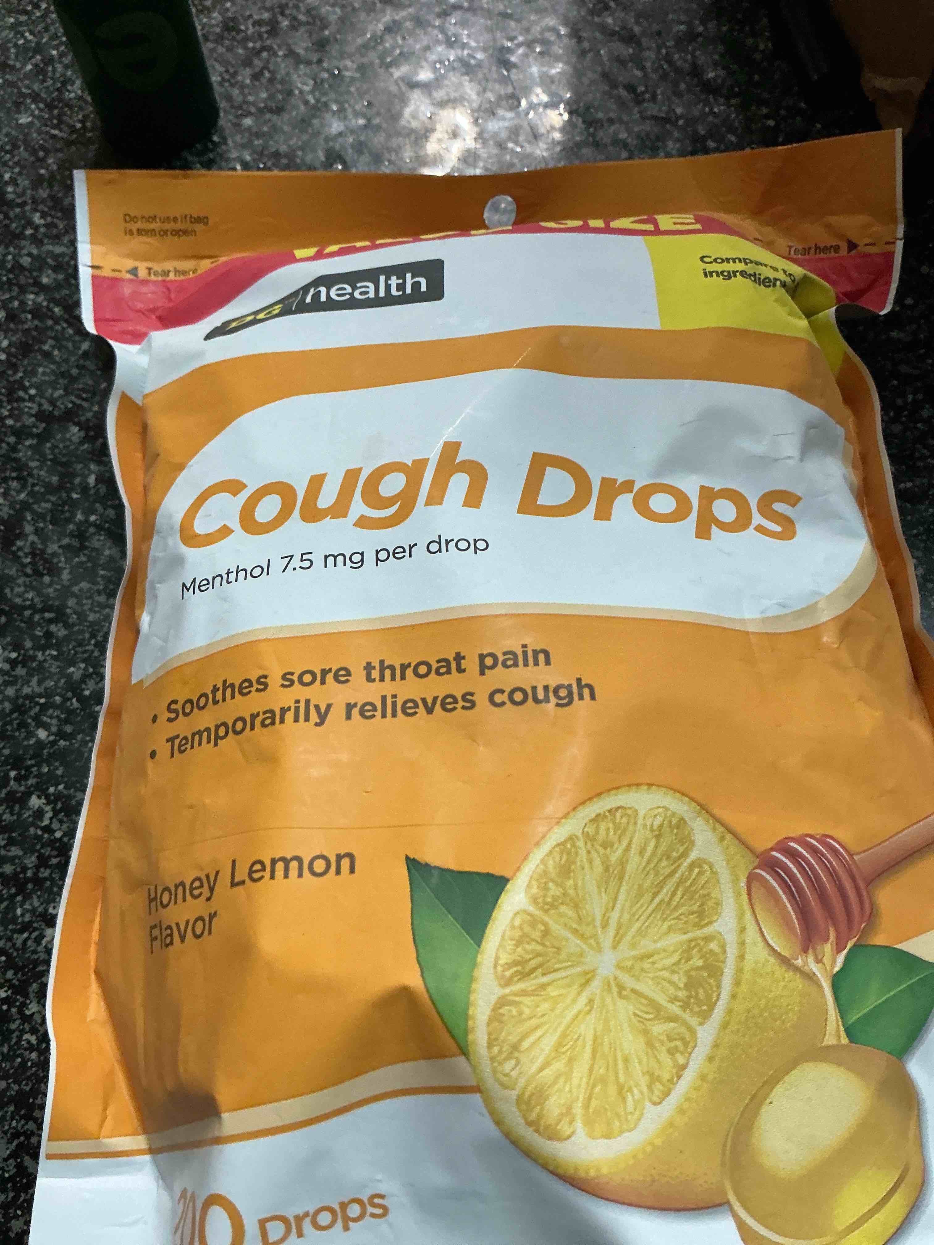 dg health cough drops. 20 drops 7.5 mg.