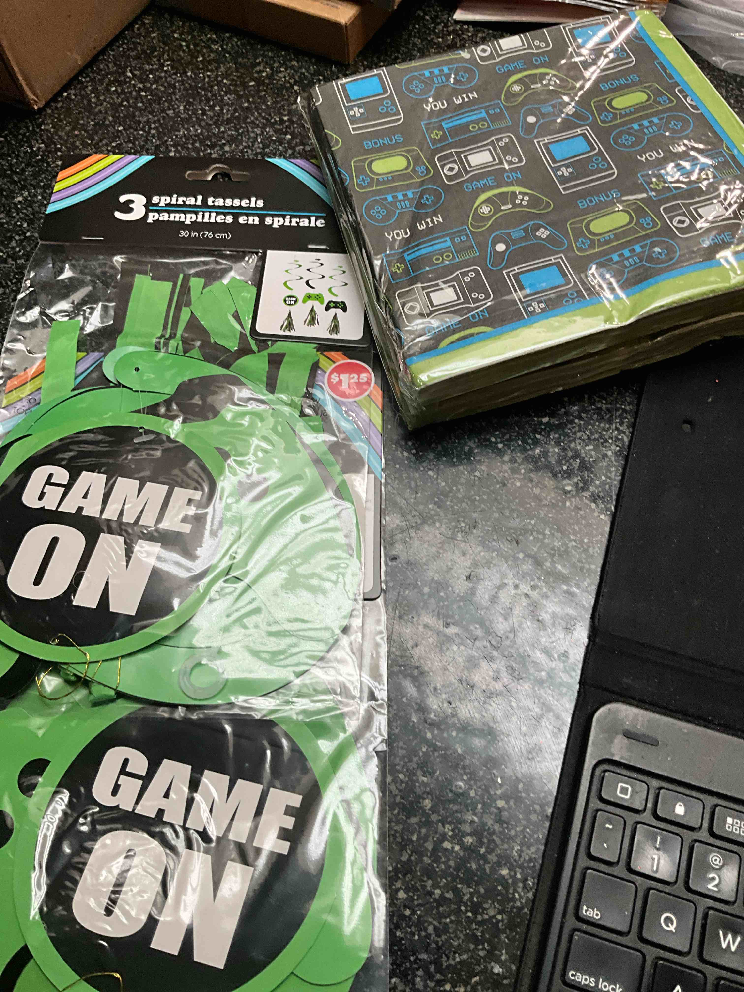 Gaming Themed Party Items - 2 Spiral decorations/2 Packs Large Napkins 