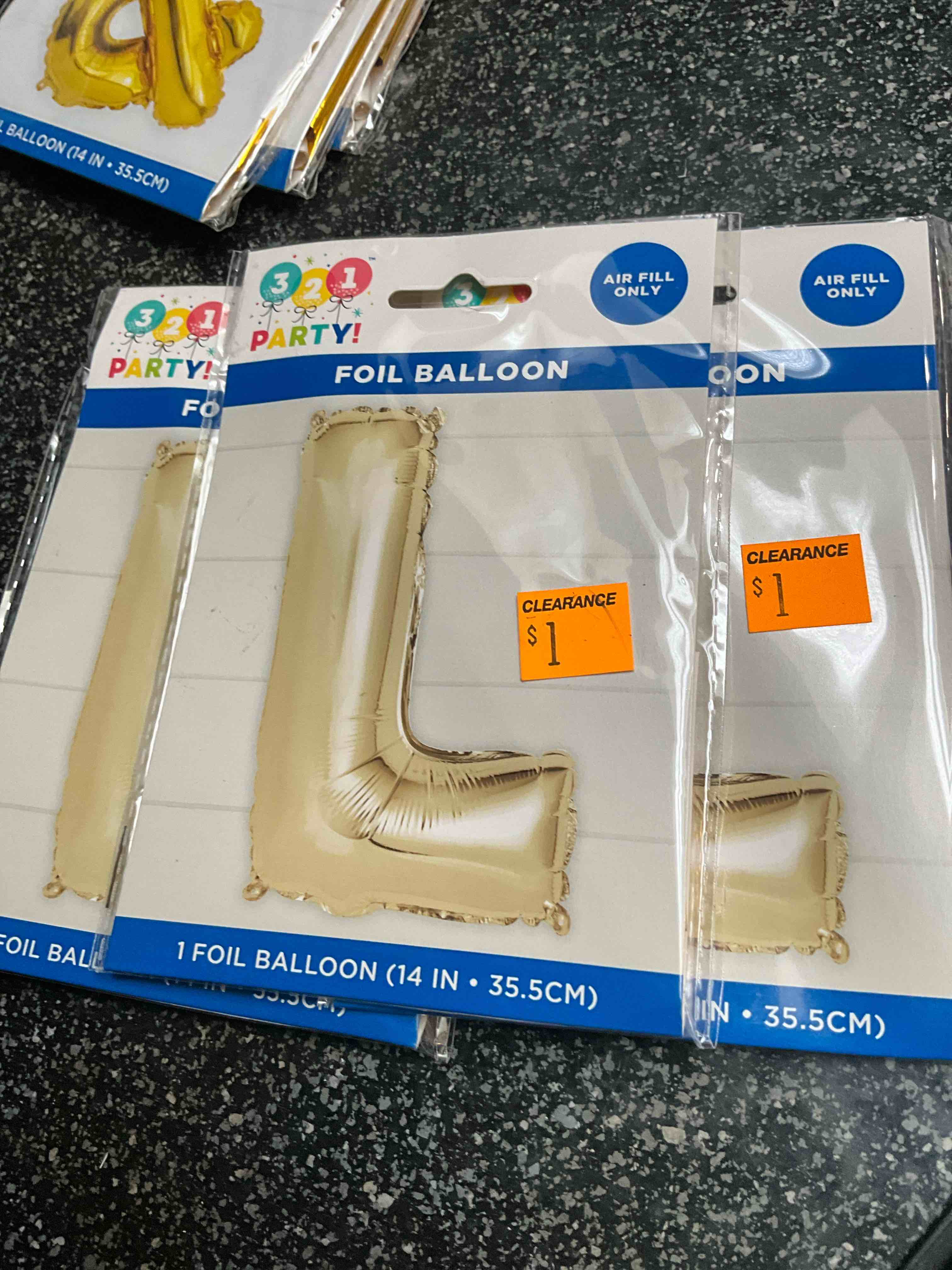 3 2 1 - Party - Foil Gold Balloon - “L”