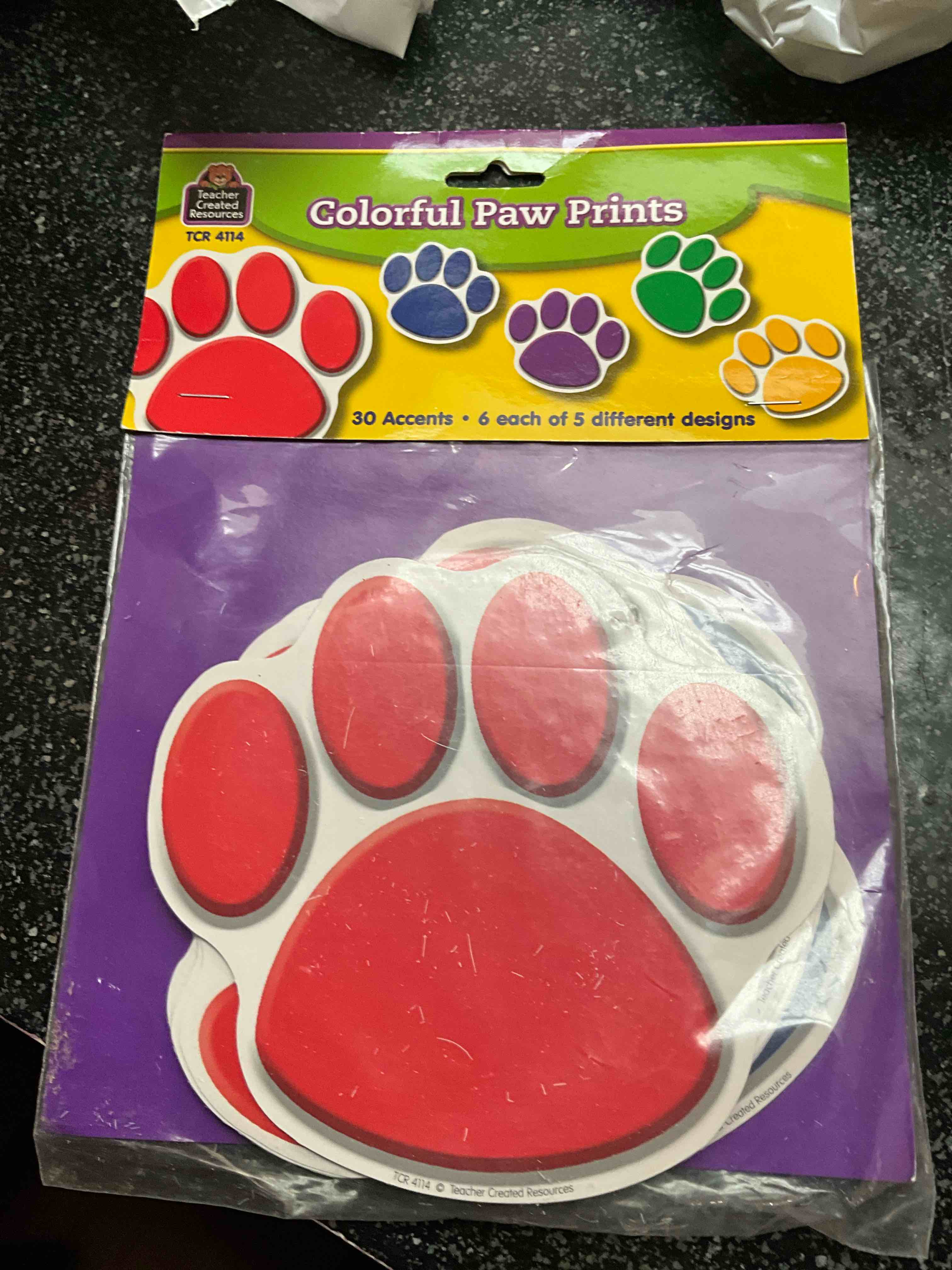 Teacher Created Resources - Colorful Paw Prints - 30 Accent - 5 Colors  