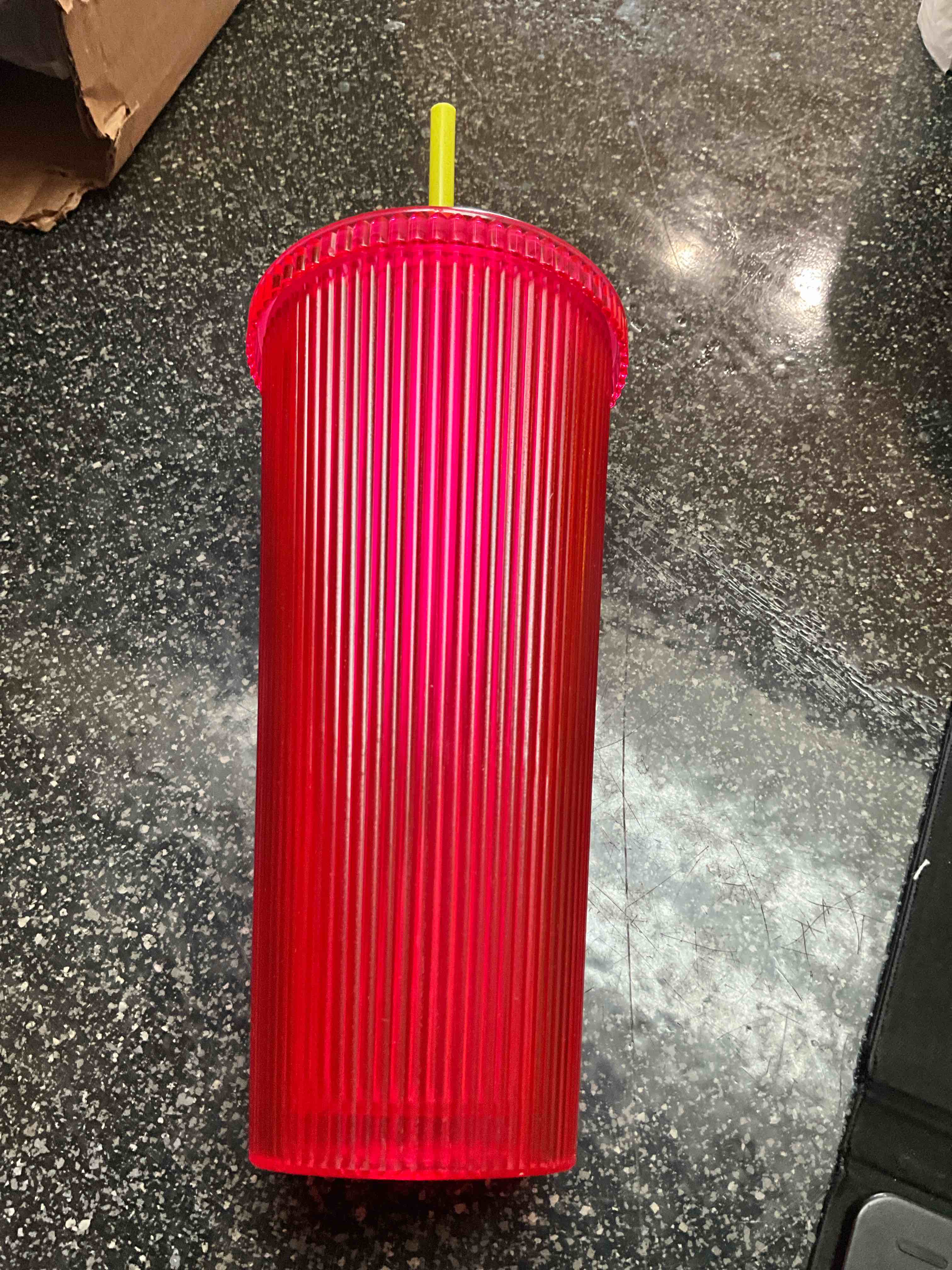 24oz Iridescent Ribbed Tumbler - Pink with lid & straw  