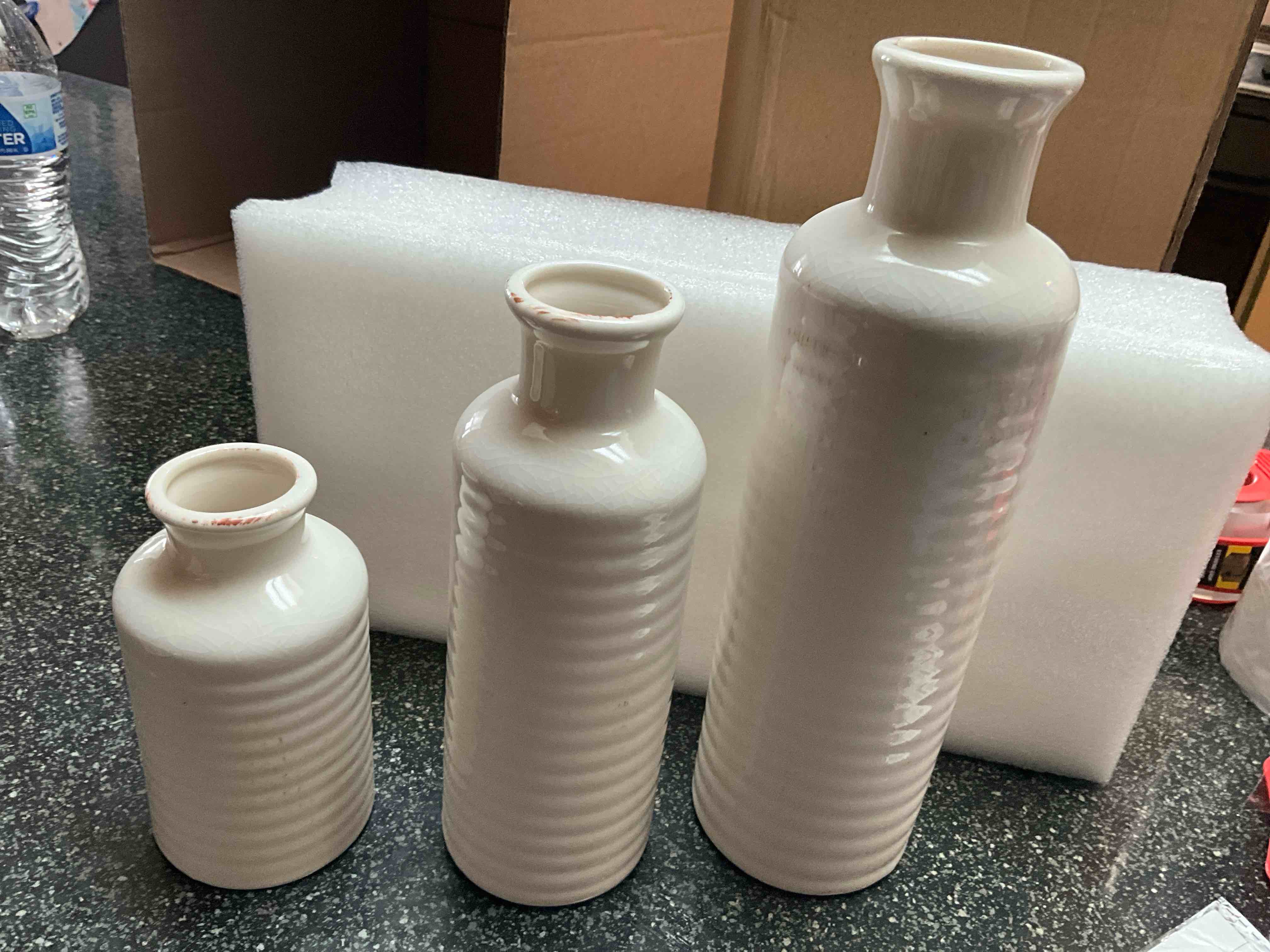 3 count Decorative Vases/Decoration - Off White Crackle