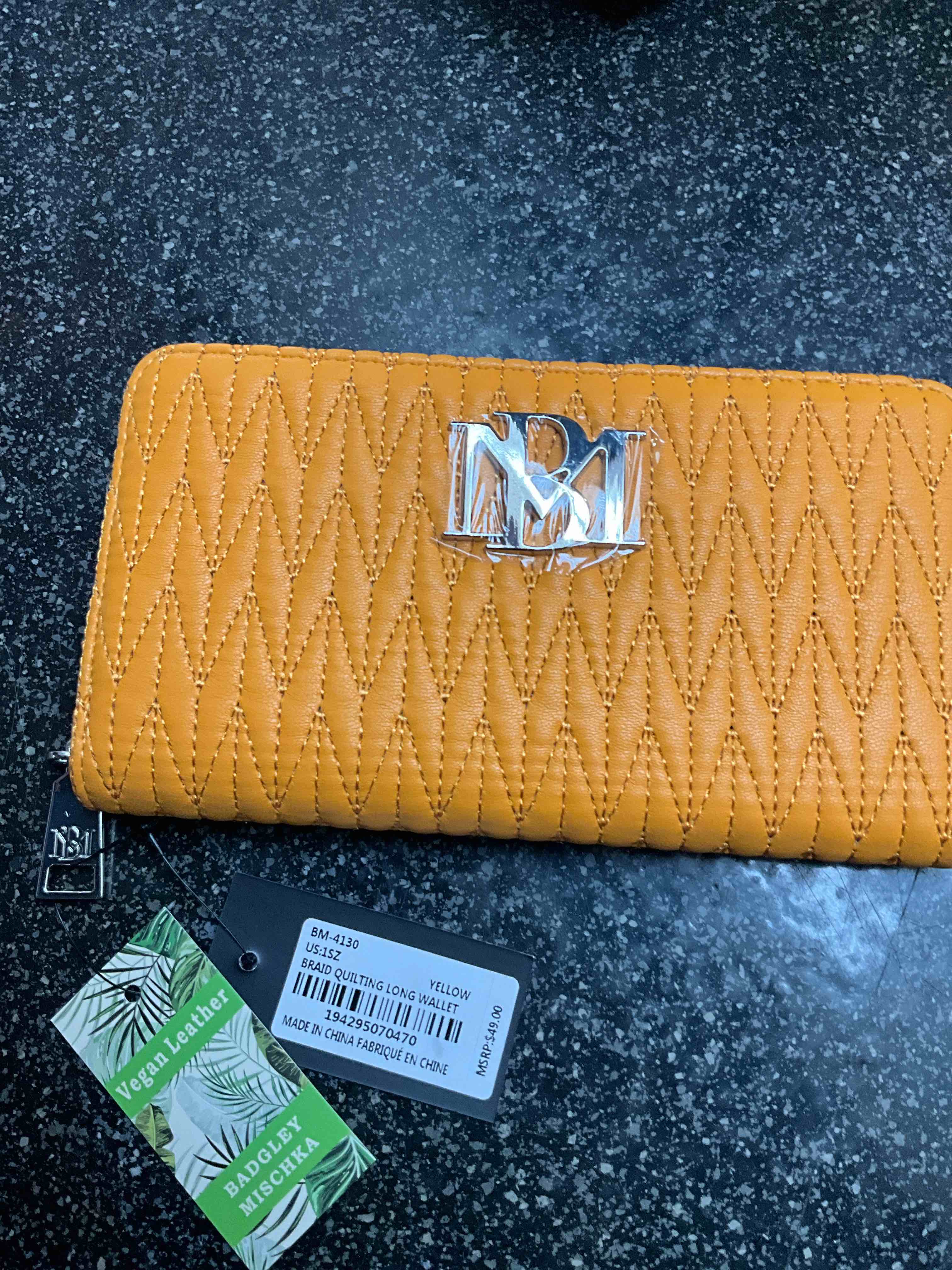 100% AUTHENTIC -  Gold - Vegan Leather - Badgley Mischa - Braid Quilting Long Wallet 