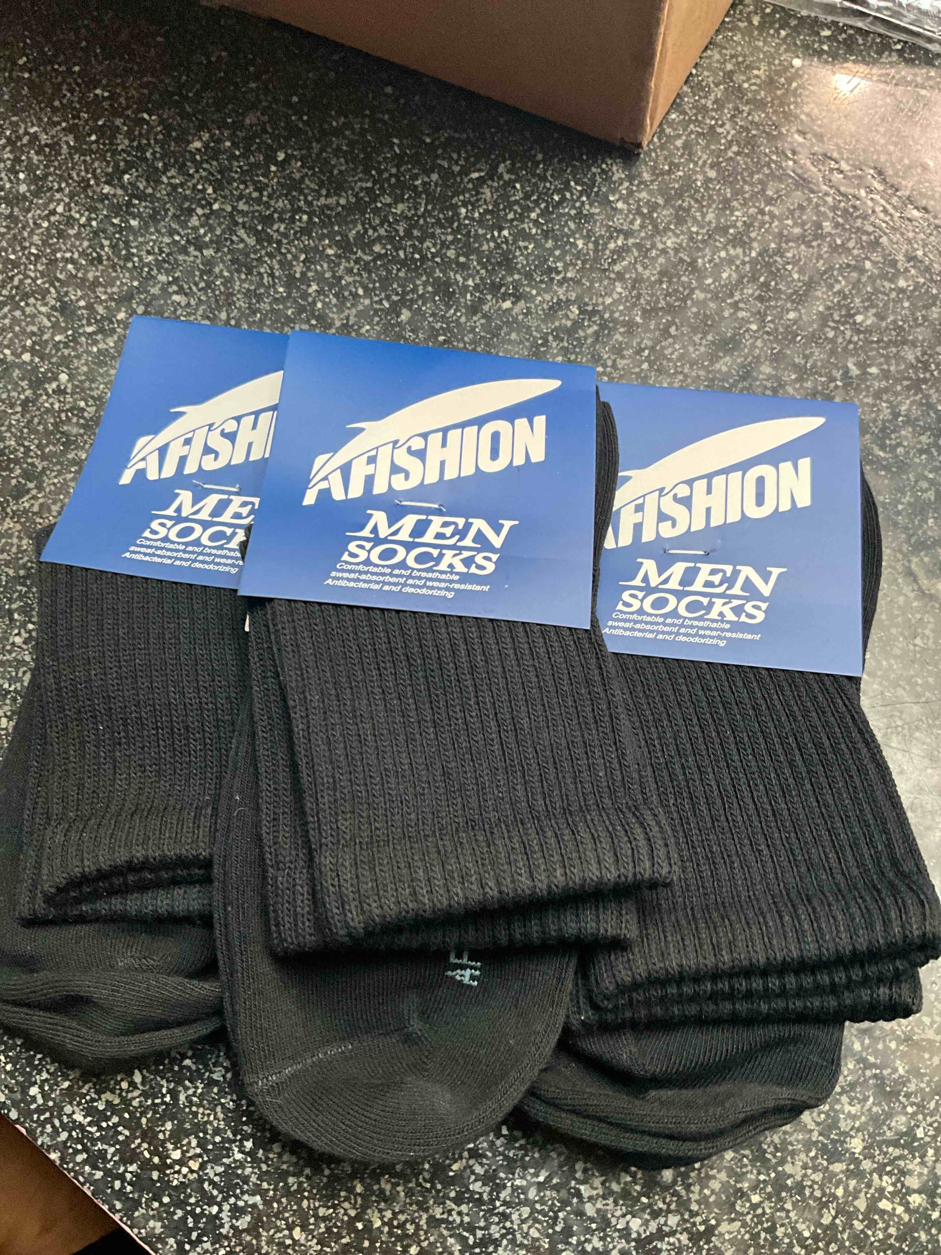 AFISHION Men’s Black Ankle Socks - 3 pair 
