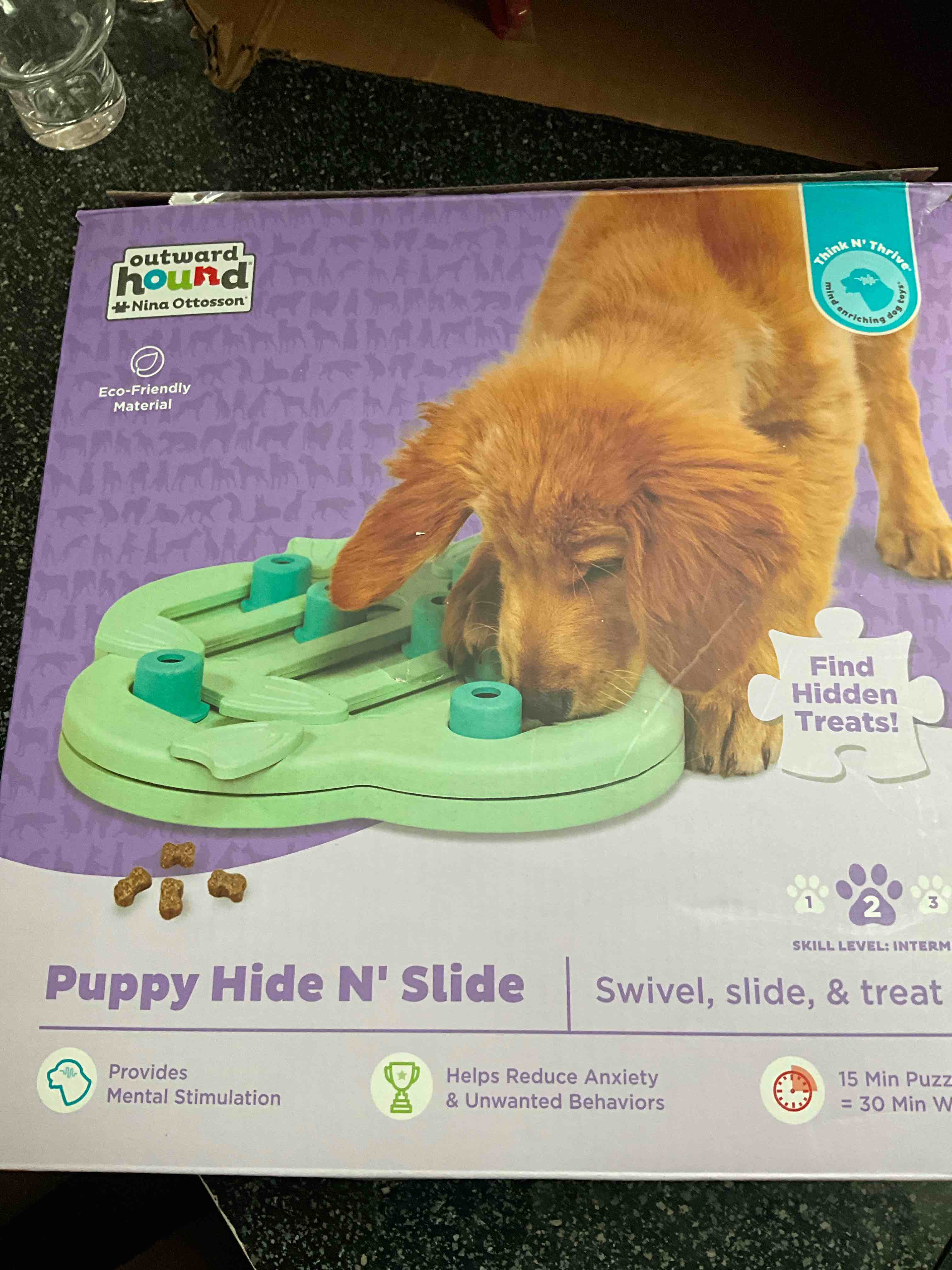 Outward Hound Nina Ottosson Puppy Hide N' Slide Green Interactive Treat Puzzle Dog Toy