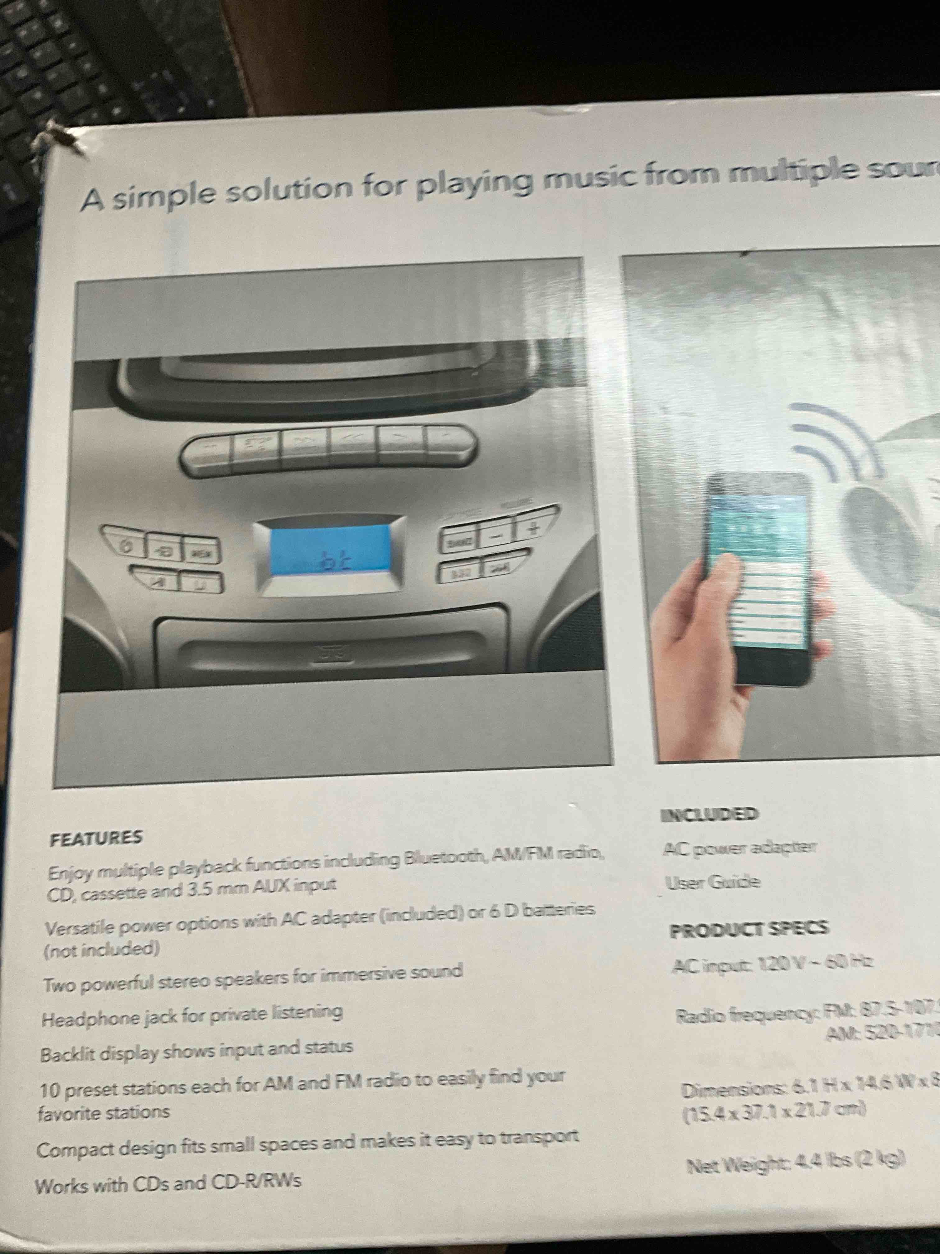 Insignia AM/FM Radio Portable CD Boombox with Bluetooth