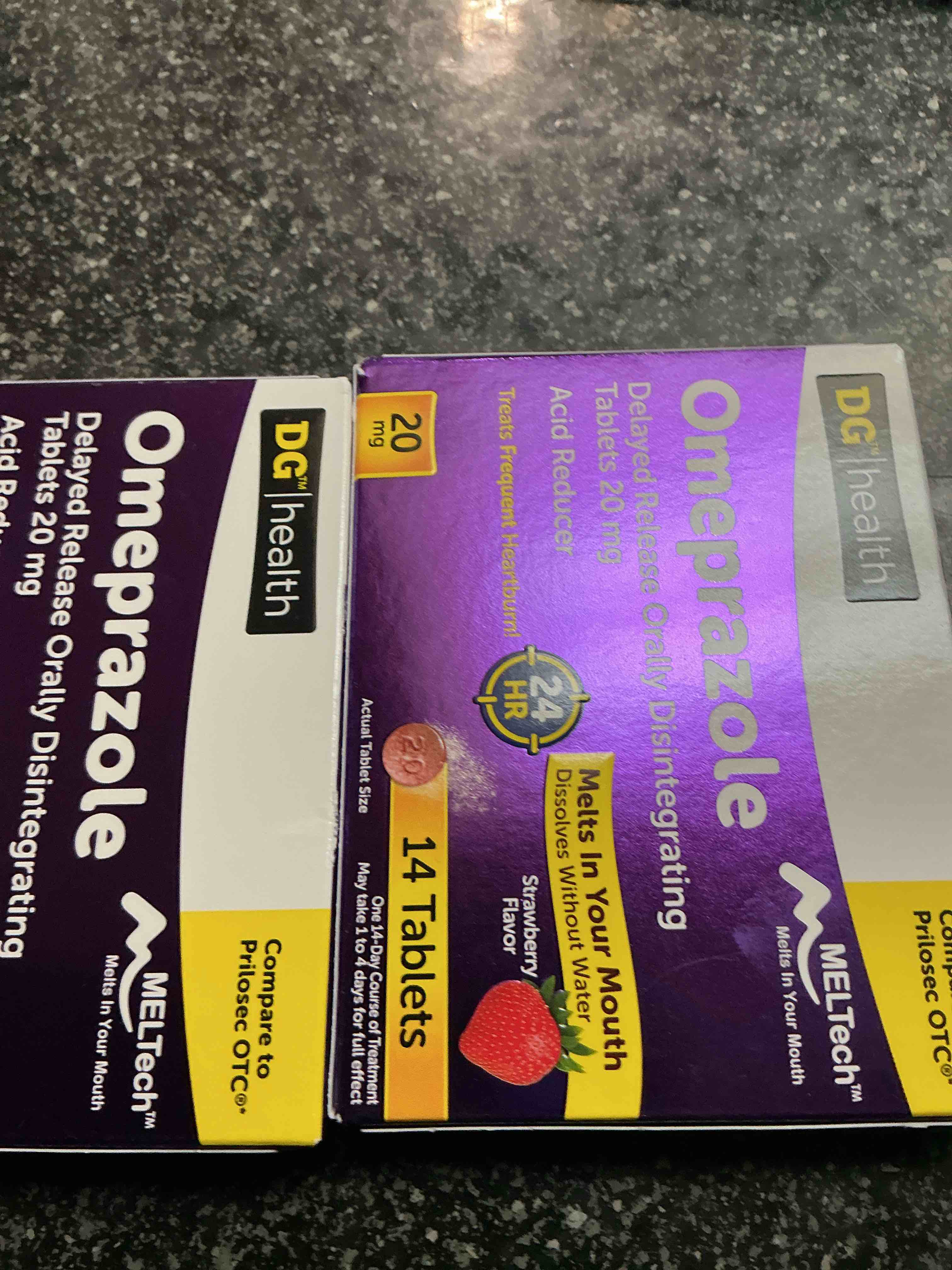dg health omeprazole delayed release orally disintegrating tablets 20m mg. 14 tablets 