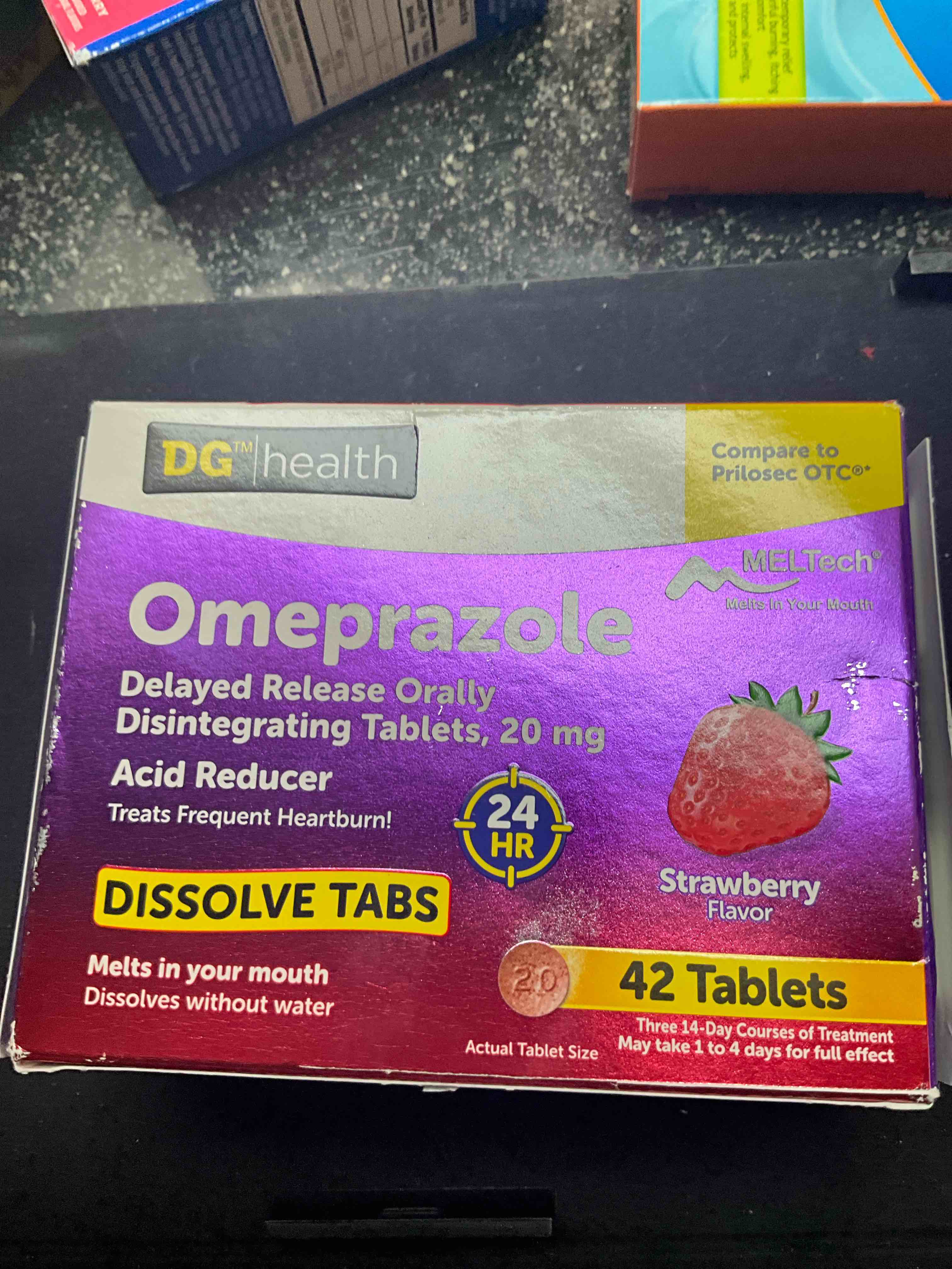 dg health - omeprazole - delayed release - acid reducer - 42 dissolve tabs 