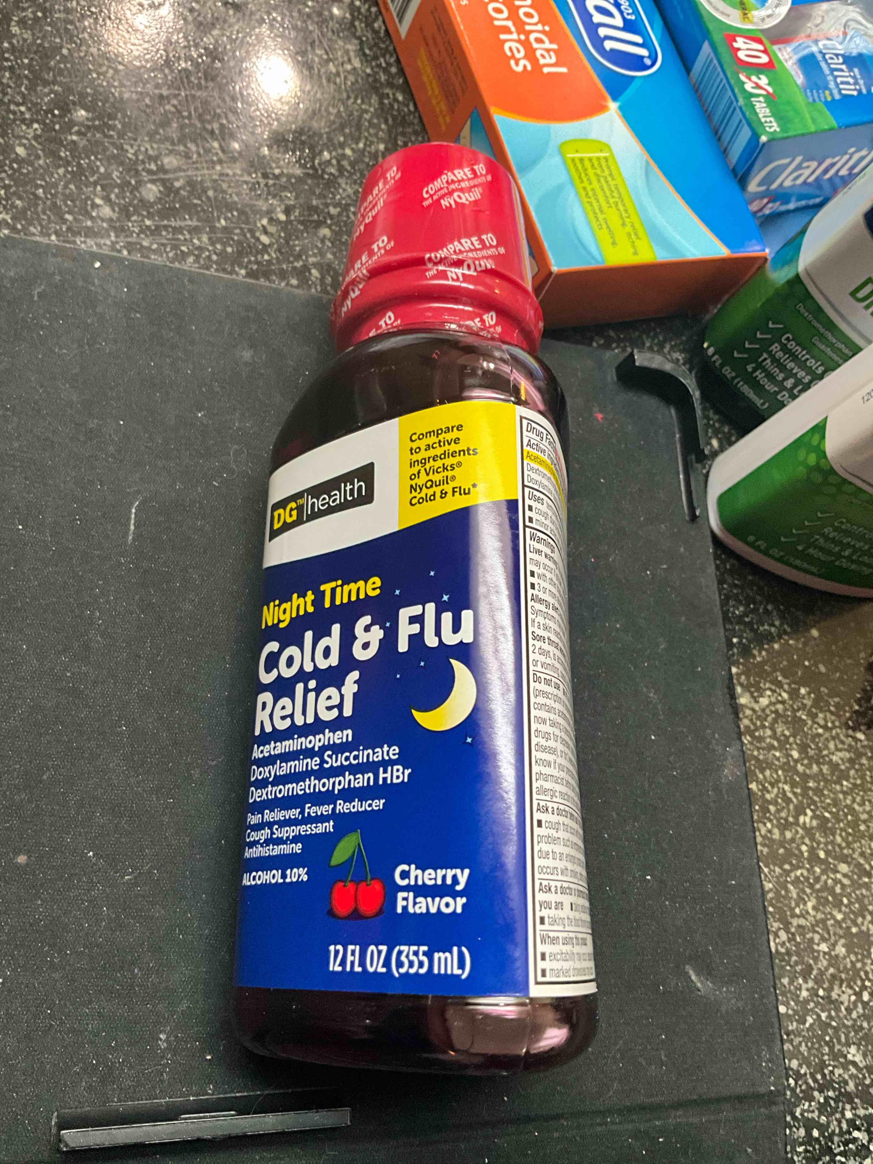 dg health - night time cold & flu relief - 12 oz cherry 
