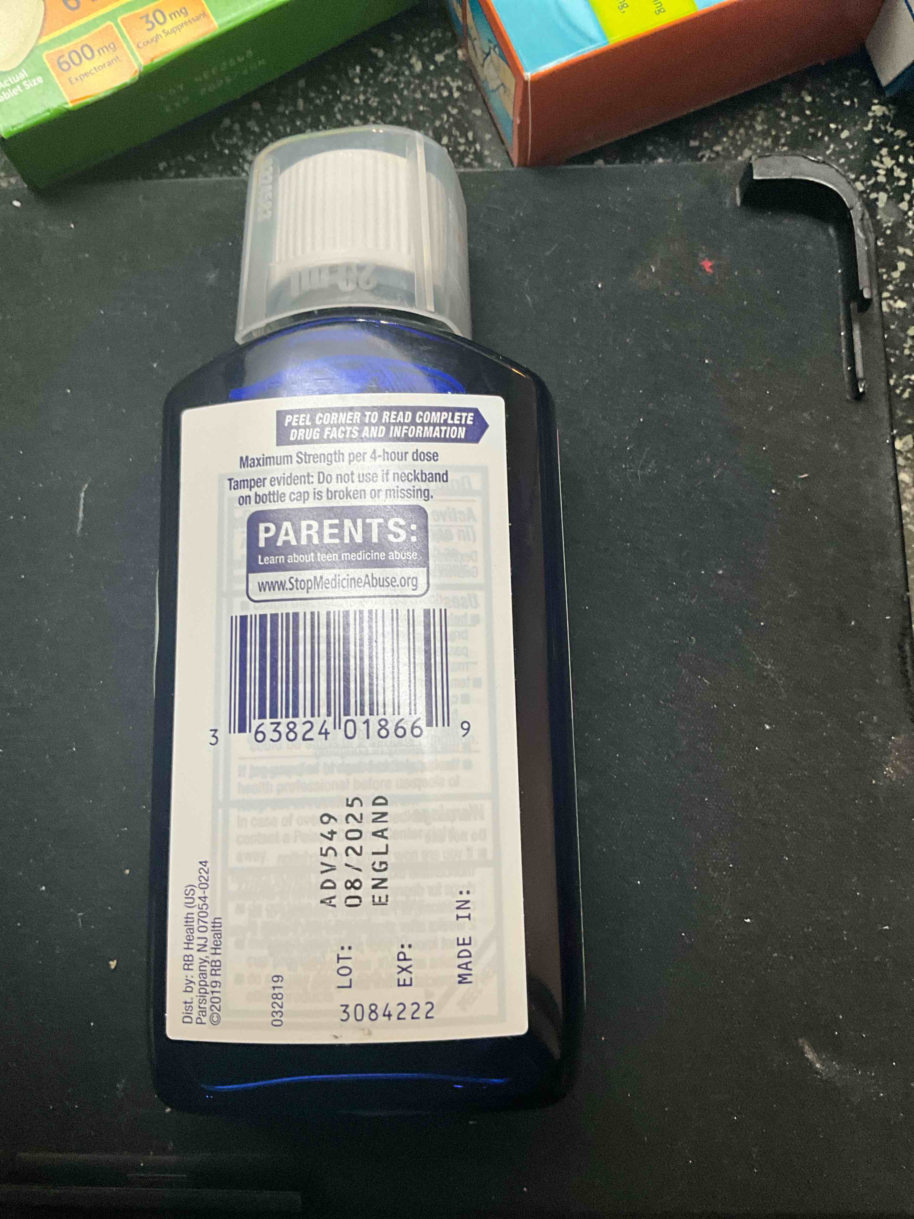 Condition photo showing As Is for Mucinex DM Max Liquid Cough & Cold Medicine for Adults, Cold and Flu Medicine for Excess Mucus Relief, Guaifenesin, Dextromethorphan Expectorant & Decongestant for Adults, Dr Recommended, 6.0 Fl Oz