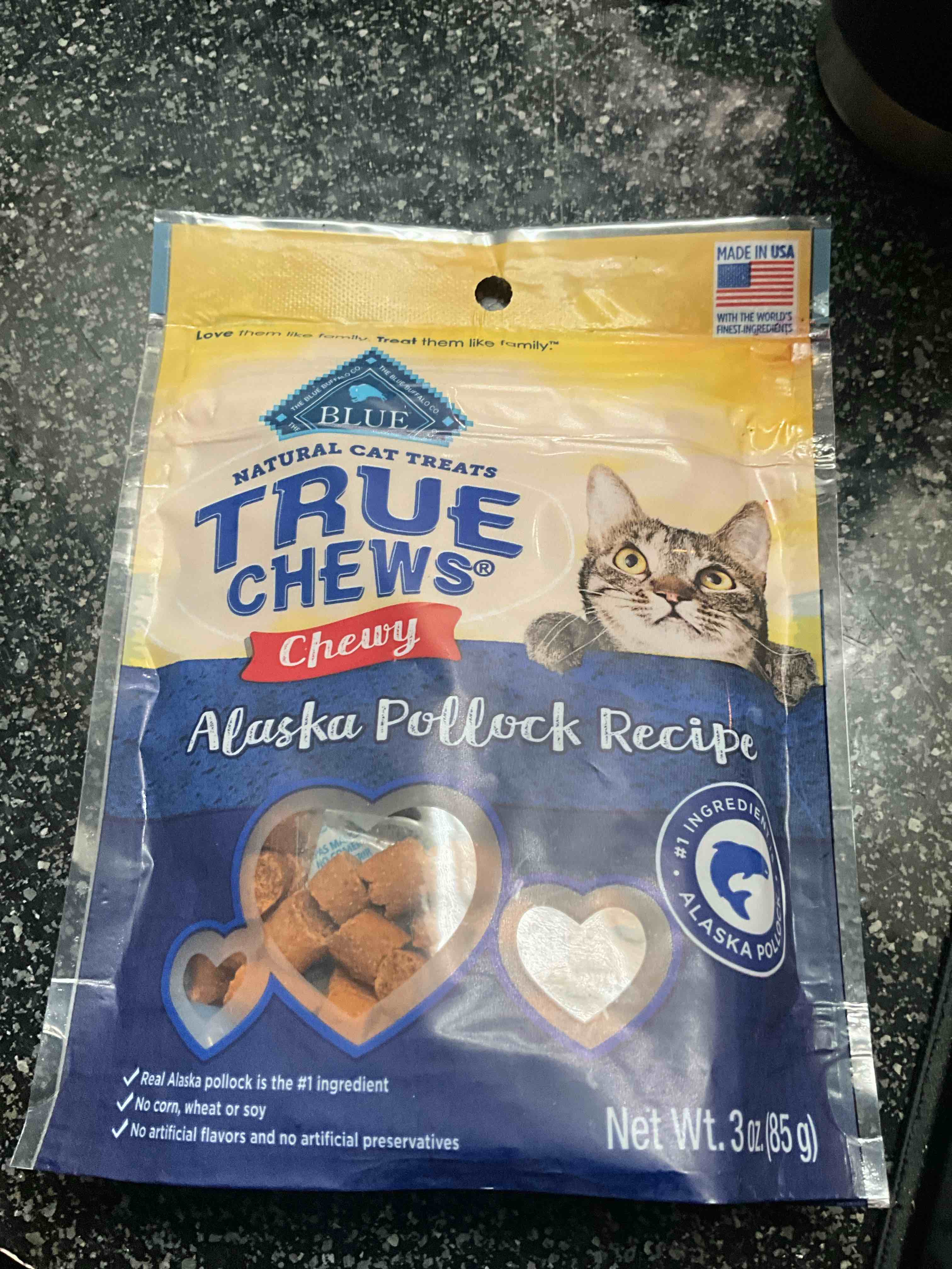 blue buffalo true chews natural chewy cat treats, made in the usa, alaska pollock recipe, 3-oz. resealable bag