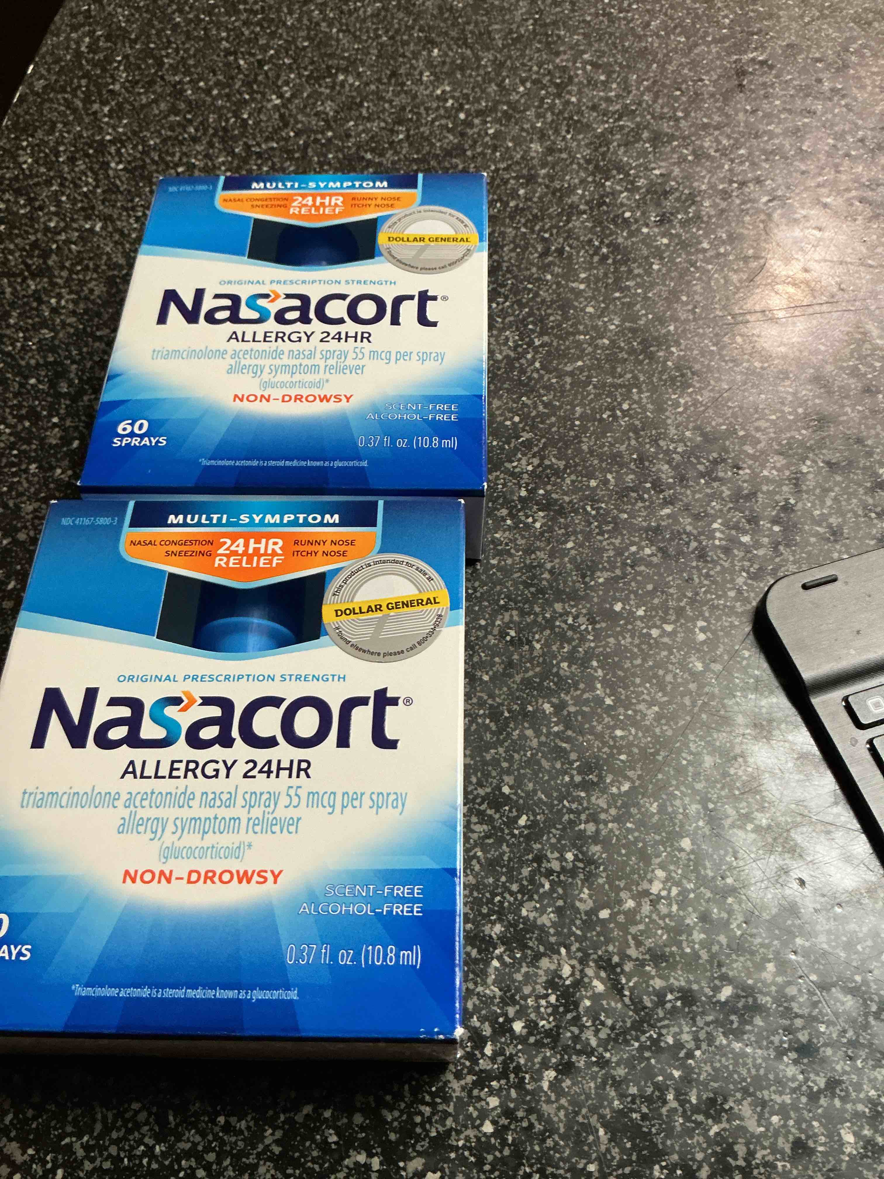 nasacort allergy 24 hr multi-symptom nasal allergy spray - 60 sprays, pack of 2
